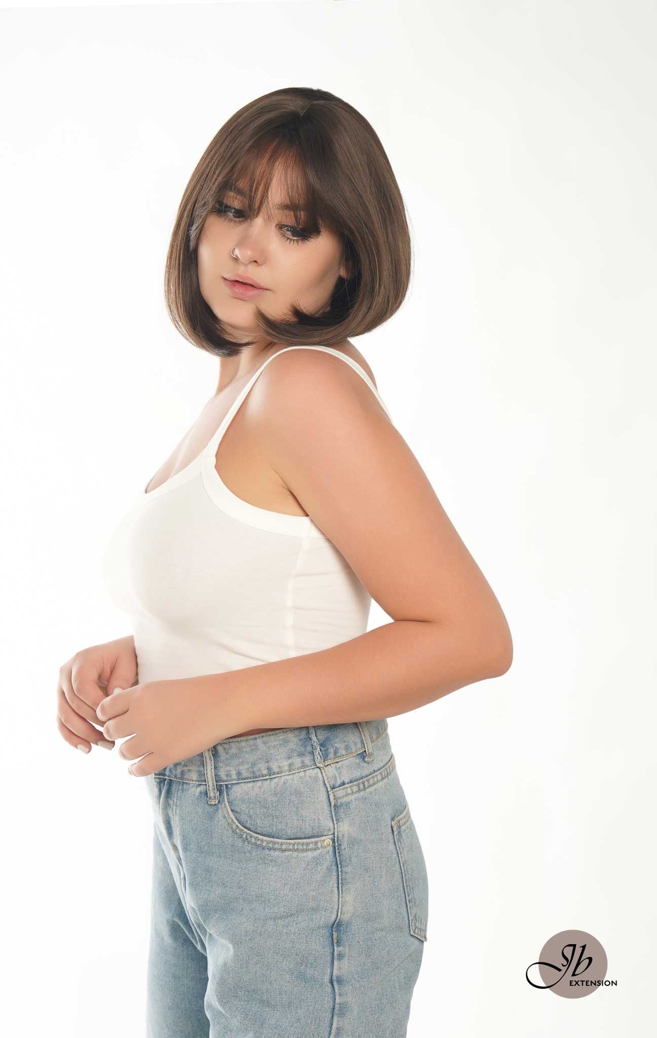 JBEXTENSION 10 Inches Bob Cut Nature Brown Wig With Bangs JOAN