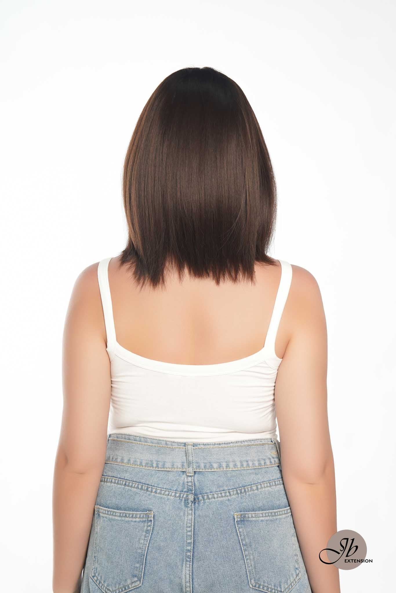 JBEXTENSION 12 Inches Bob Cut Chocolate Brown Straight Pre-Cut Frontlace Glueless Wig PAULA DARK BROWN
