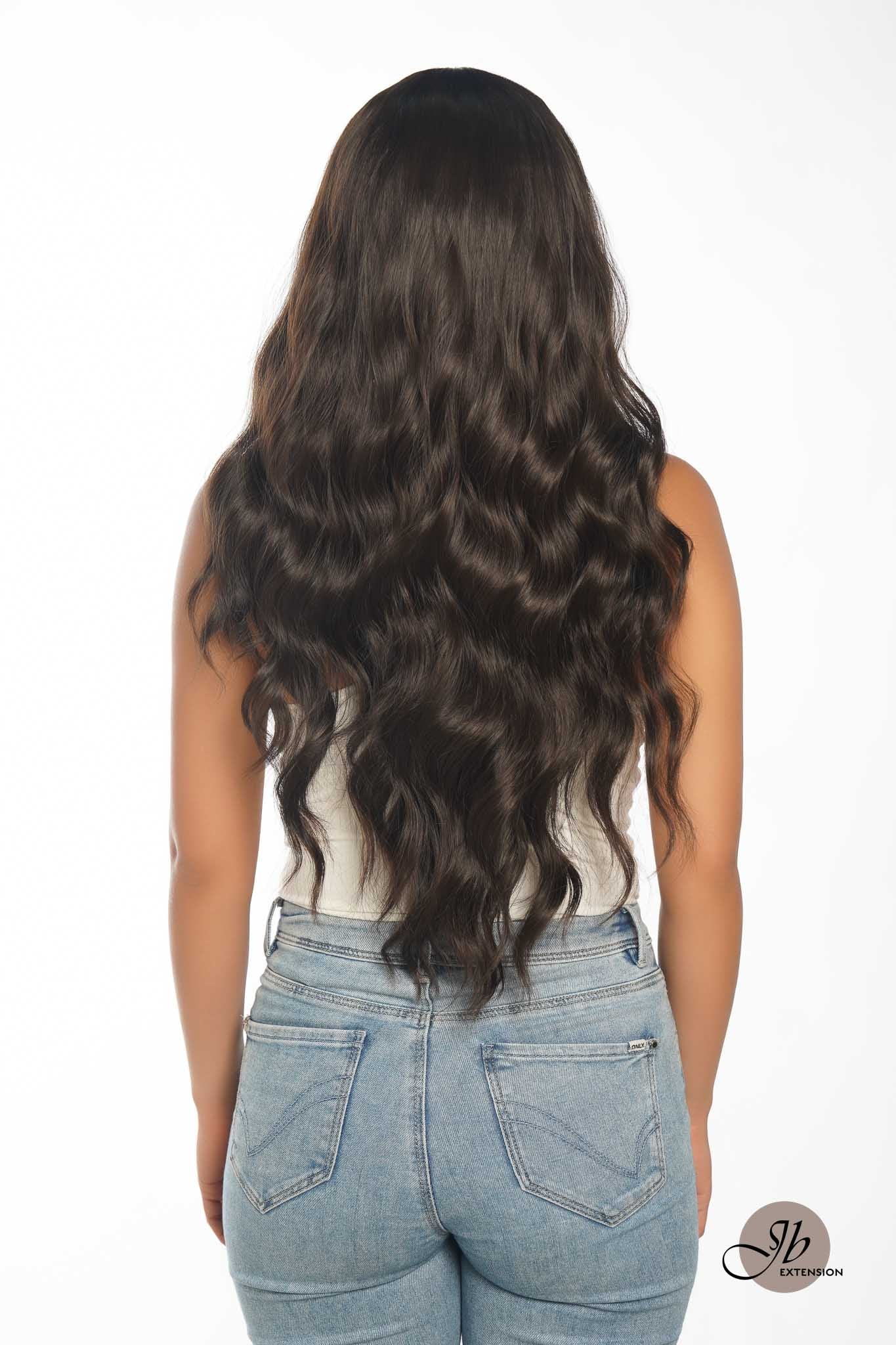 JBEXTENSION 28 Inches Long Body Wave Dark Brown Wig With Bangs GEM