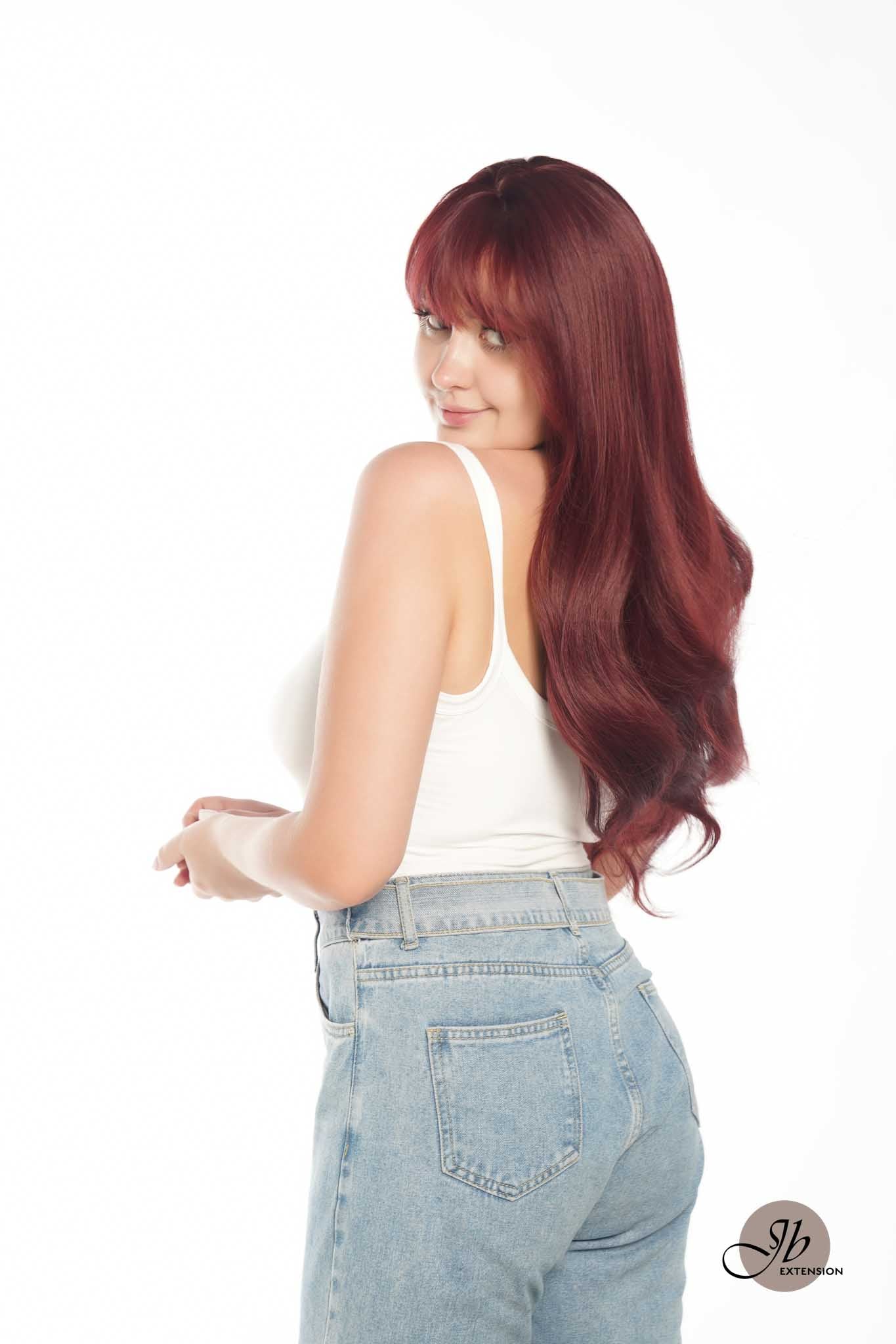 JBEXTENSION 25 Inches Red Curly Fashion Wig With Full Bangs ALYSSA