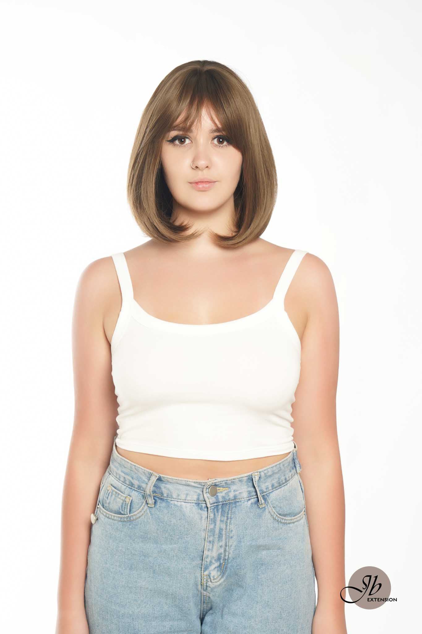 JBEXTENSION 12 Inches Short Bob Brown Hair Wig With Bangs LILY