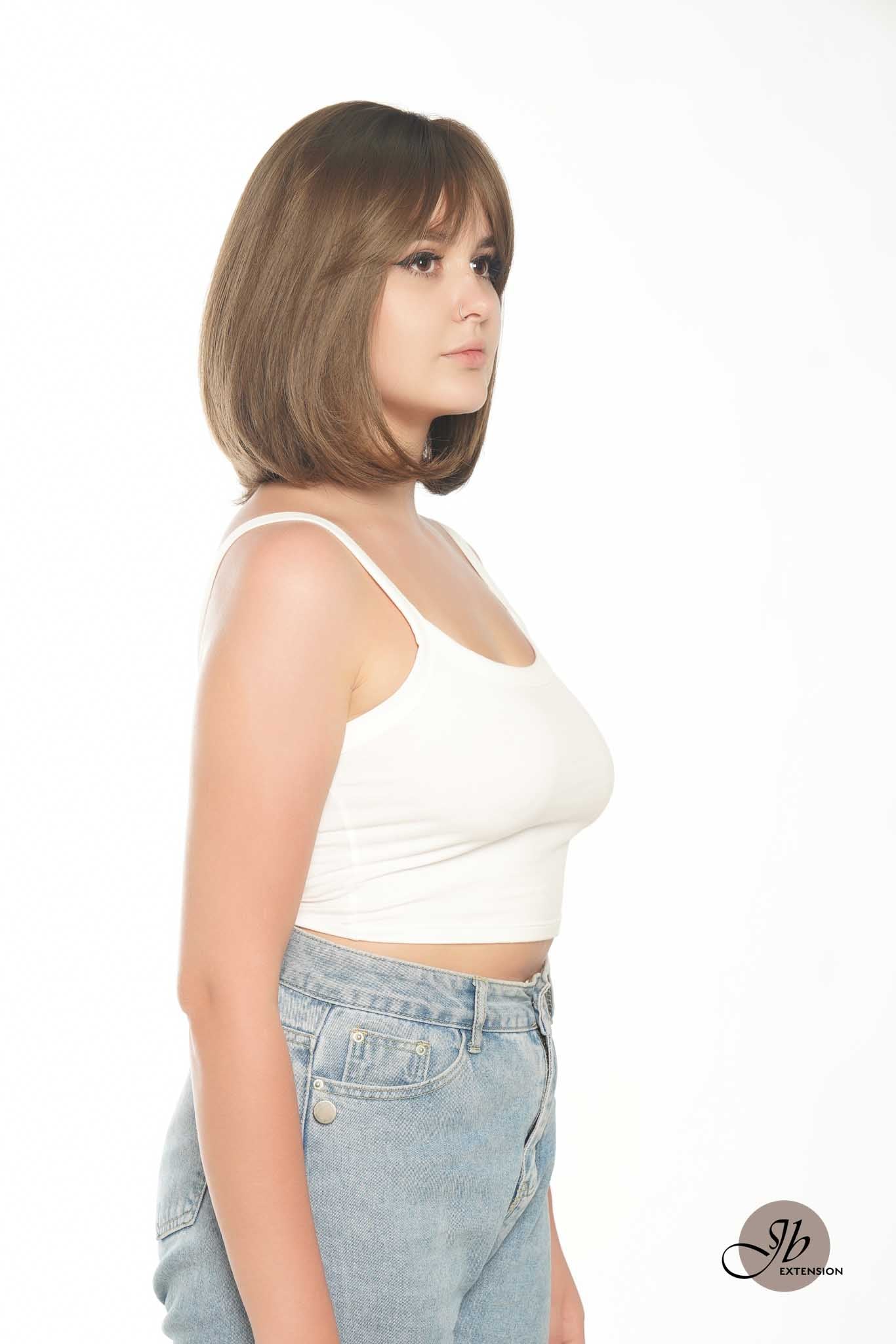 JBEXTENSION 12 Inches Short Bob Brown Hair Wig With Bangs LILY