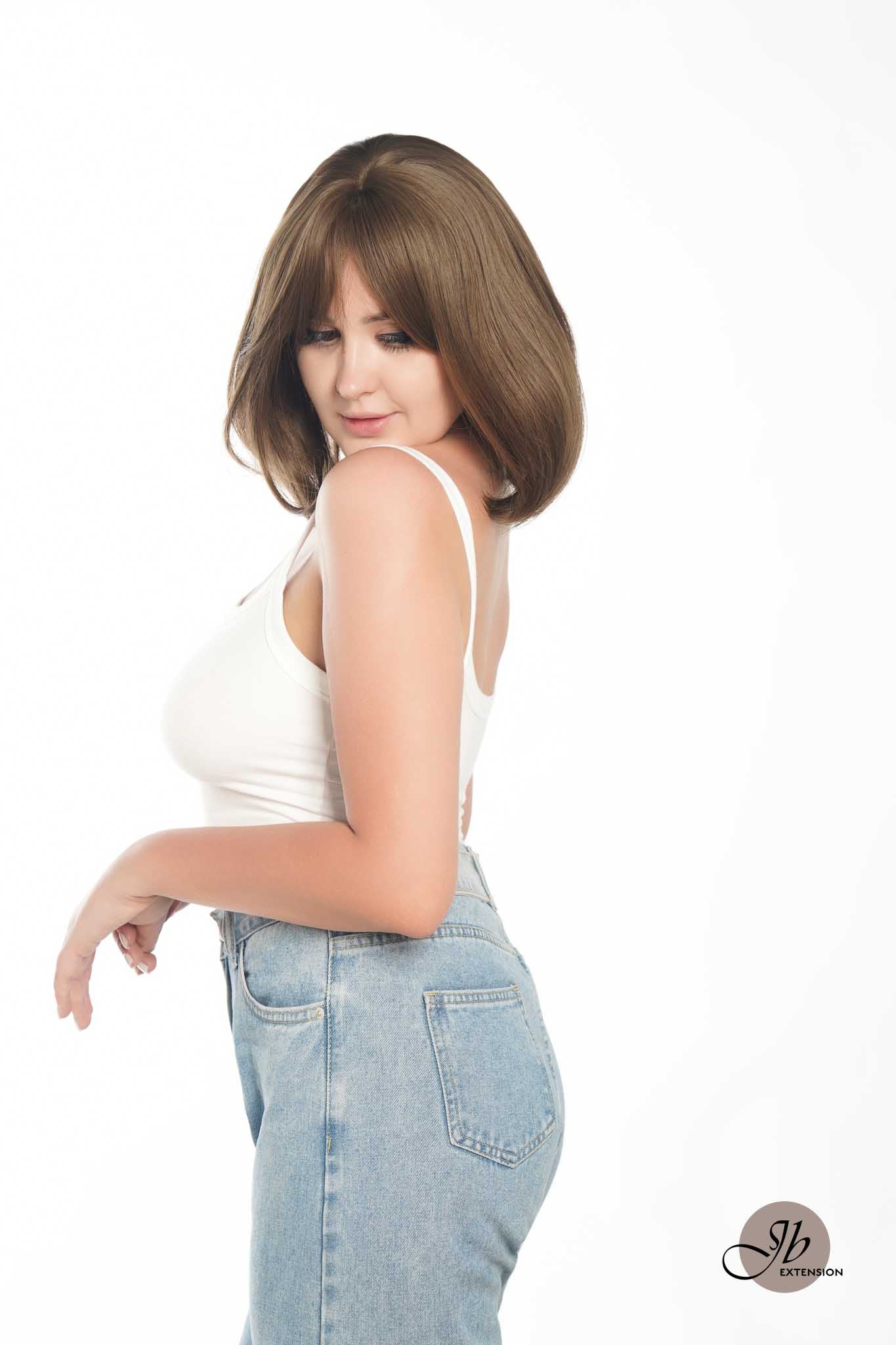 JBEXTENSION 12 Inches Short Bob Brown Hair Wig With Bangs LILY