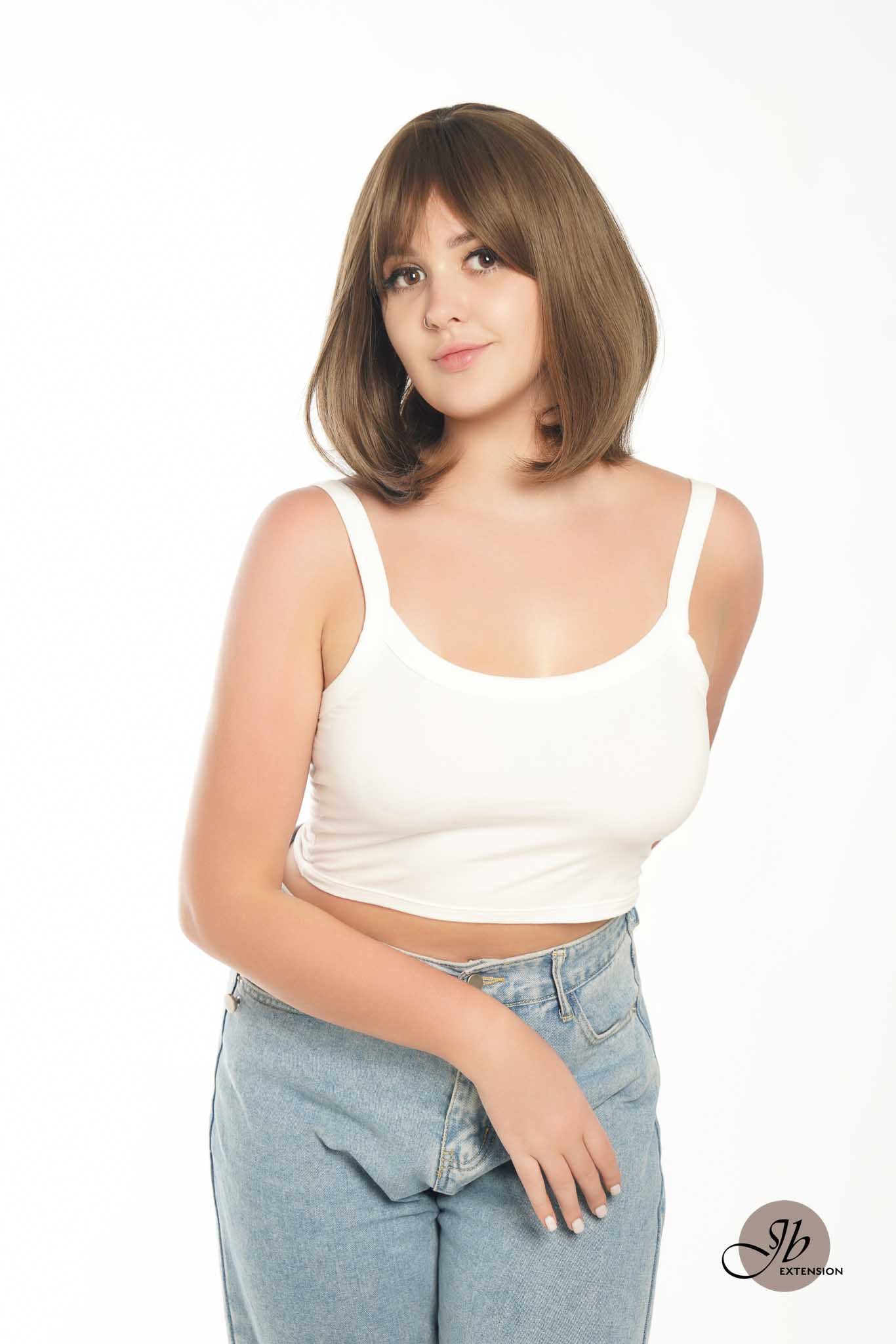 JBEXTENSION 12 Inches Short Bob Brown Hair Wig With Bangs LILY