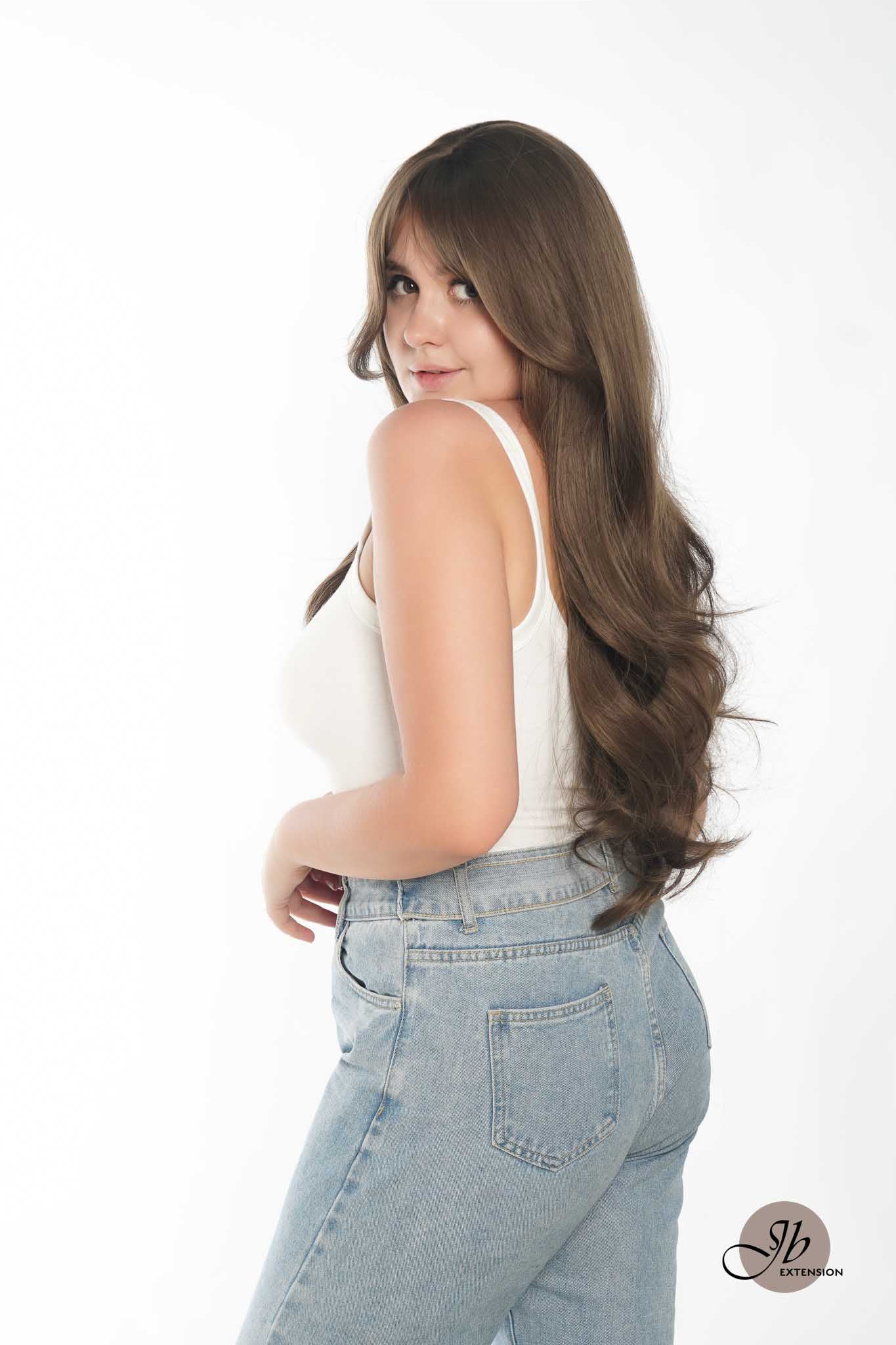 JBEXTENSION 28 Inches Brown Curly Wig With Bangs SHERRY