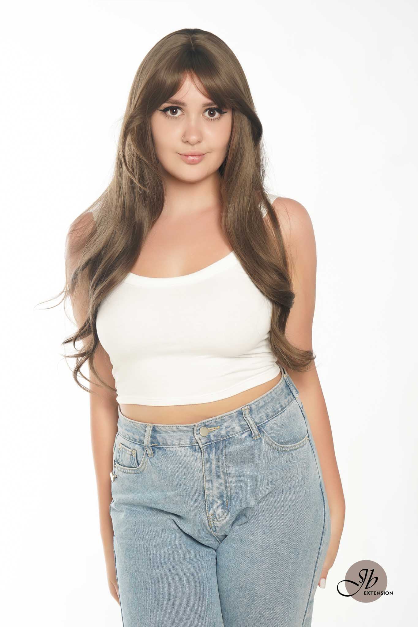 JBEXTENSION 28 Inches Brown Curly Wig With Bangs SHERRY