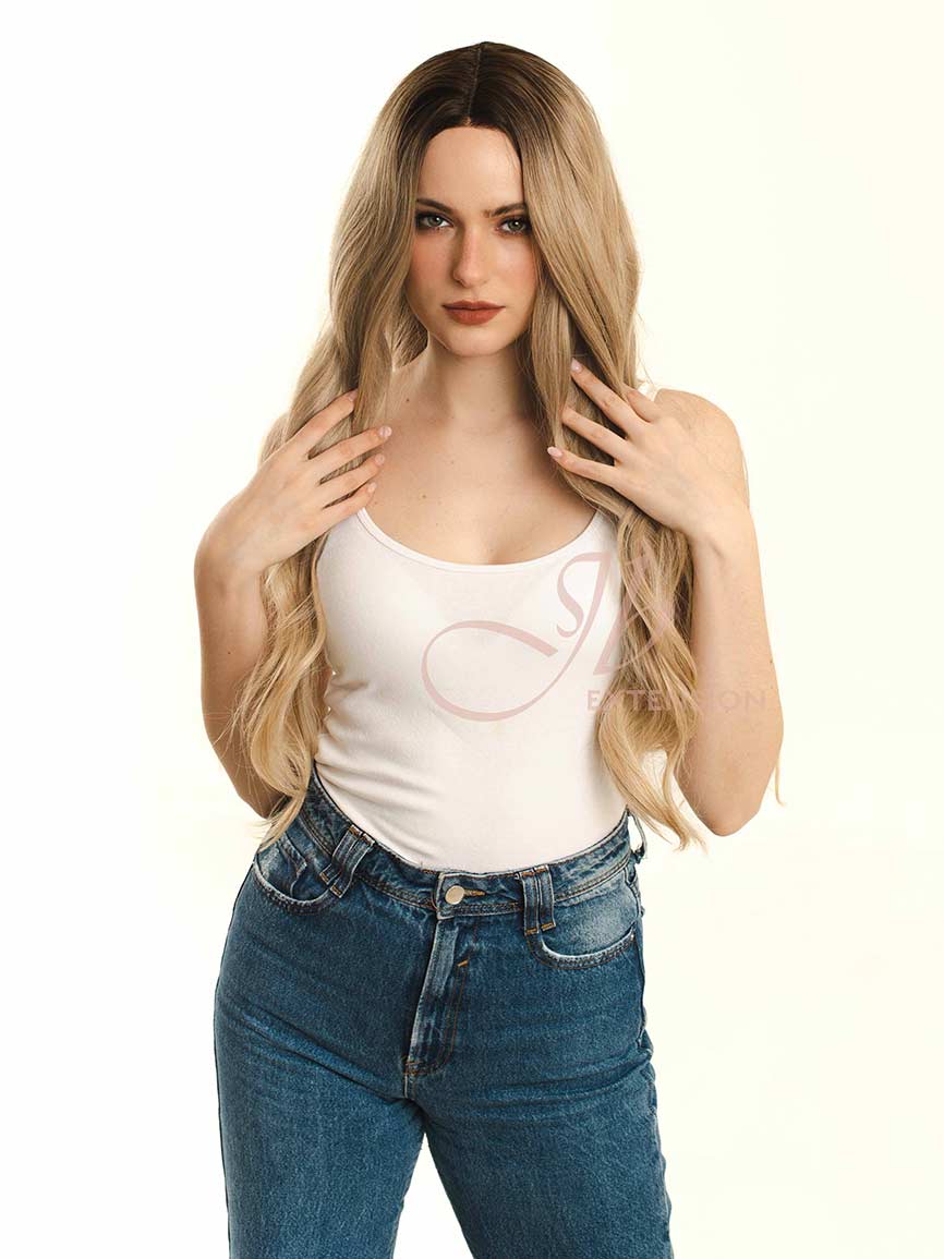 JBEXTENSION 26 Inches Blonde With Dark Root Wave Lace Front Wig.Pre Plucked 6*14 HD Transparent Lace Frontal Glueless Wig JOSIE