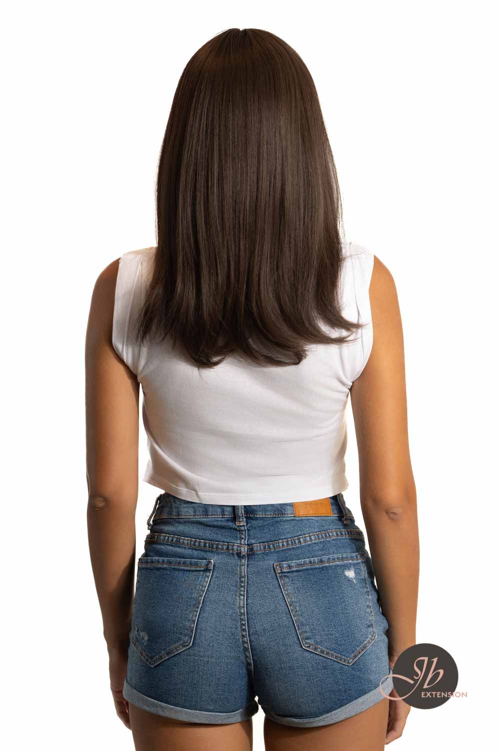 JBEXTENSION 20 Inches Nature Brown Pre-Cut Frontlace Glueless Wig With Bangs JISO