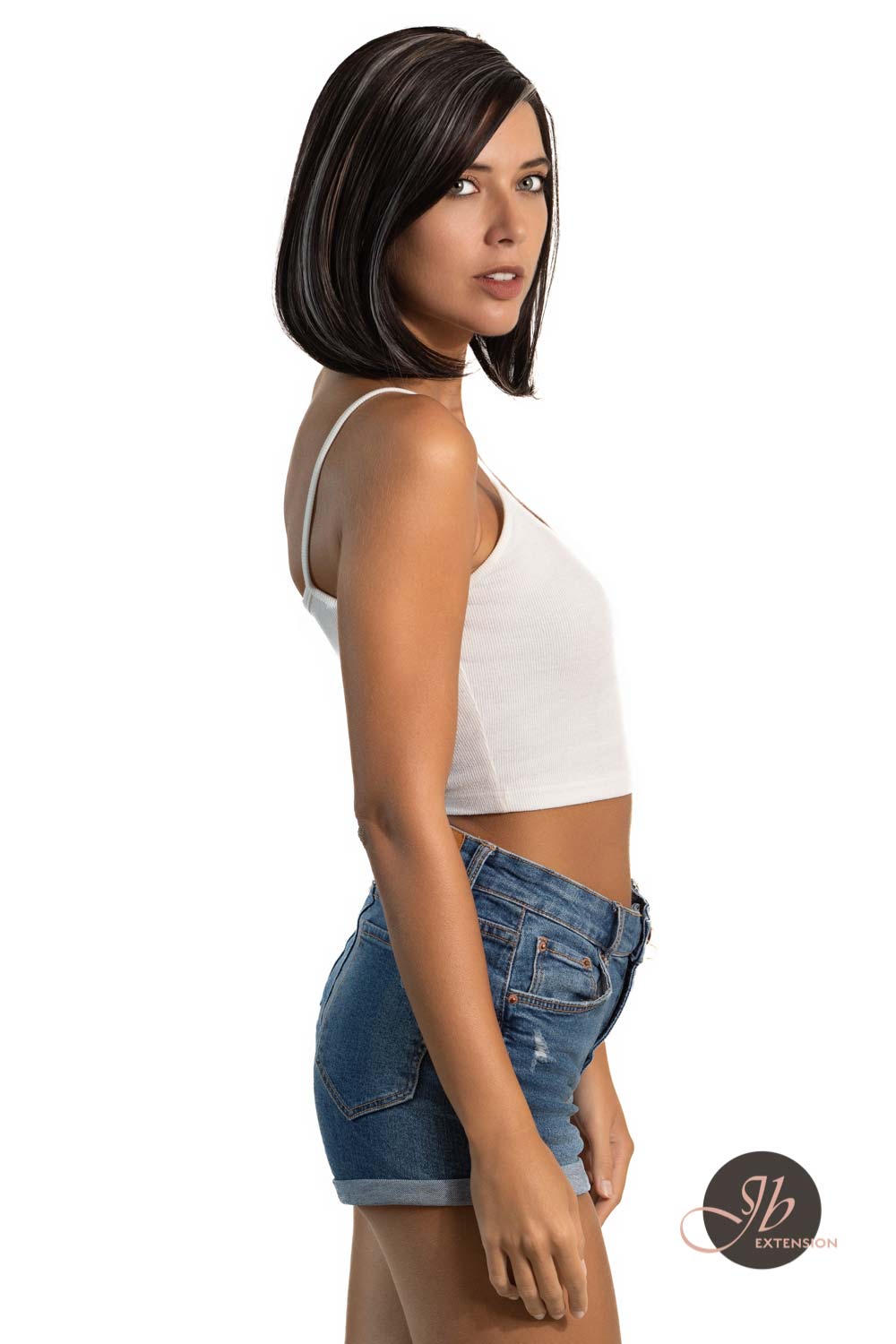 JBEXTENSION 12 Inches Bob Cut Nature Black With Grey Highlight Side Part Frontlace Glueless Wig CATHY GREY HIGHLIGHT