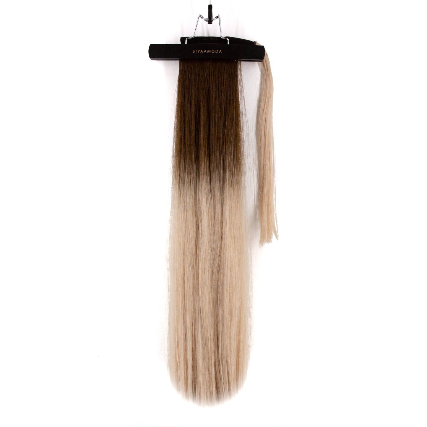 27" Straight Ponytail Clip-in Blonde Balayage