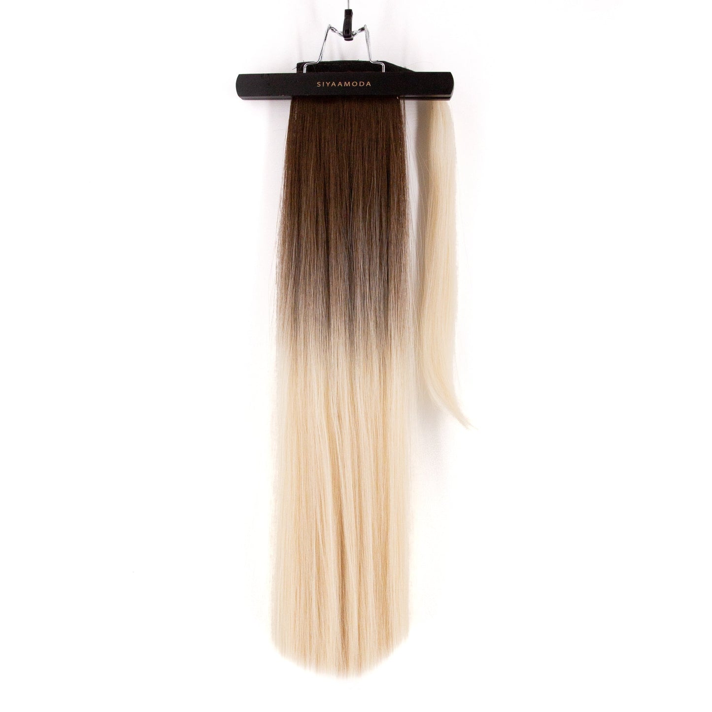 27" Straight Ponytail Clip-in Blonde Balayage