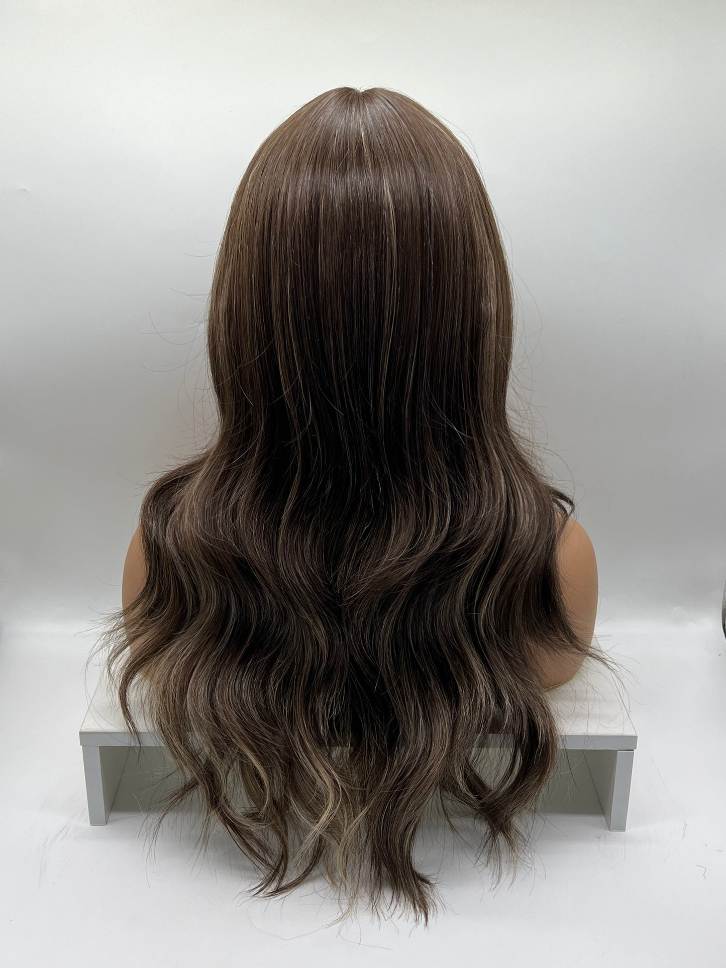 JBEXTENSION 22 Inches Brown With Highlight Women Wig With Bangs CLAIRE