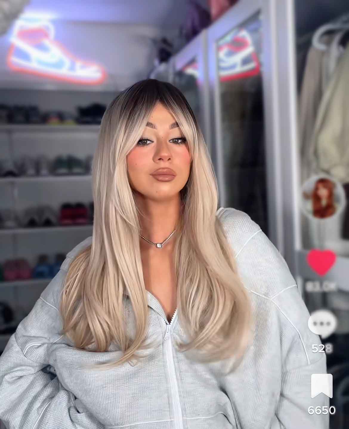 JBEXTENSION 22 Inches Nature Straight Ombre Blonde With Dark Root Wig With Bangs SARAH