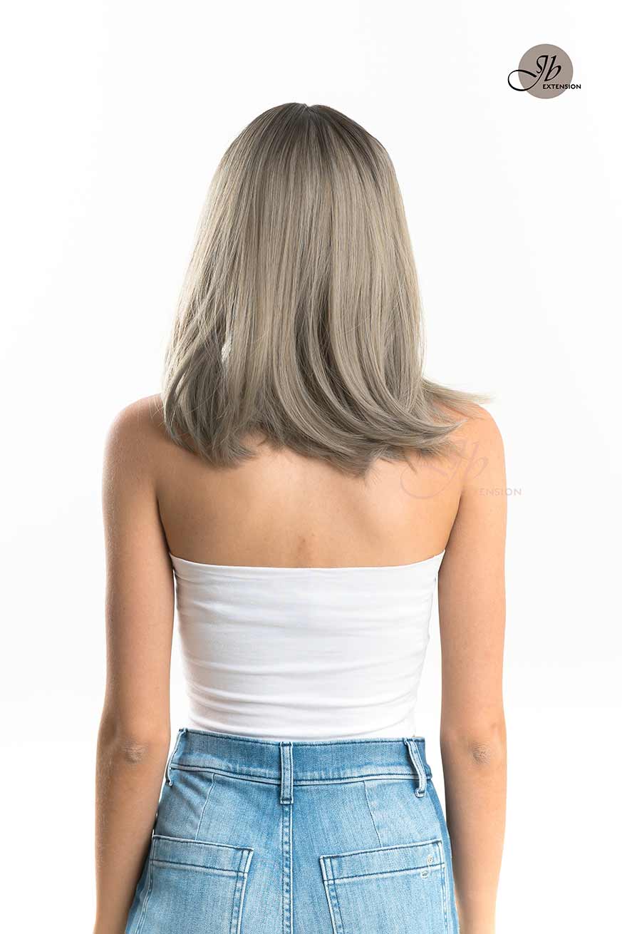 JBEXTENSION 16 Inches Short Bob Ombre Brown Ash Blonde Wig With Bangs VALENTINA