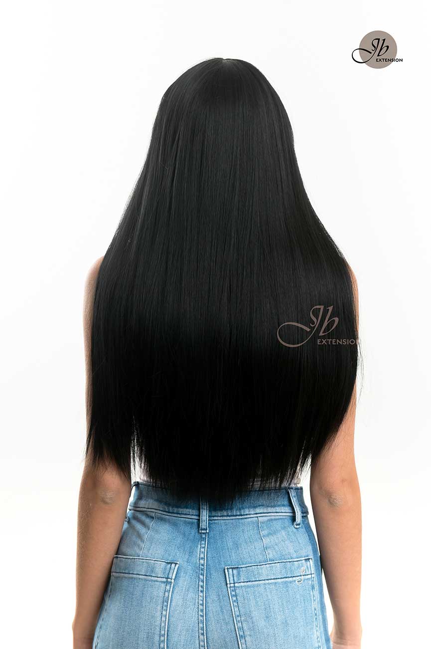 JBEXTENSION 24 Inches Long Straight Jet Black Wig With Bangs LUNA
