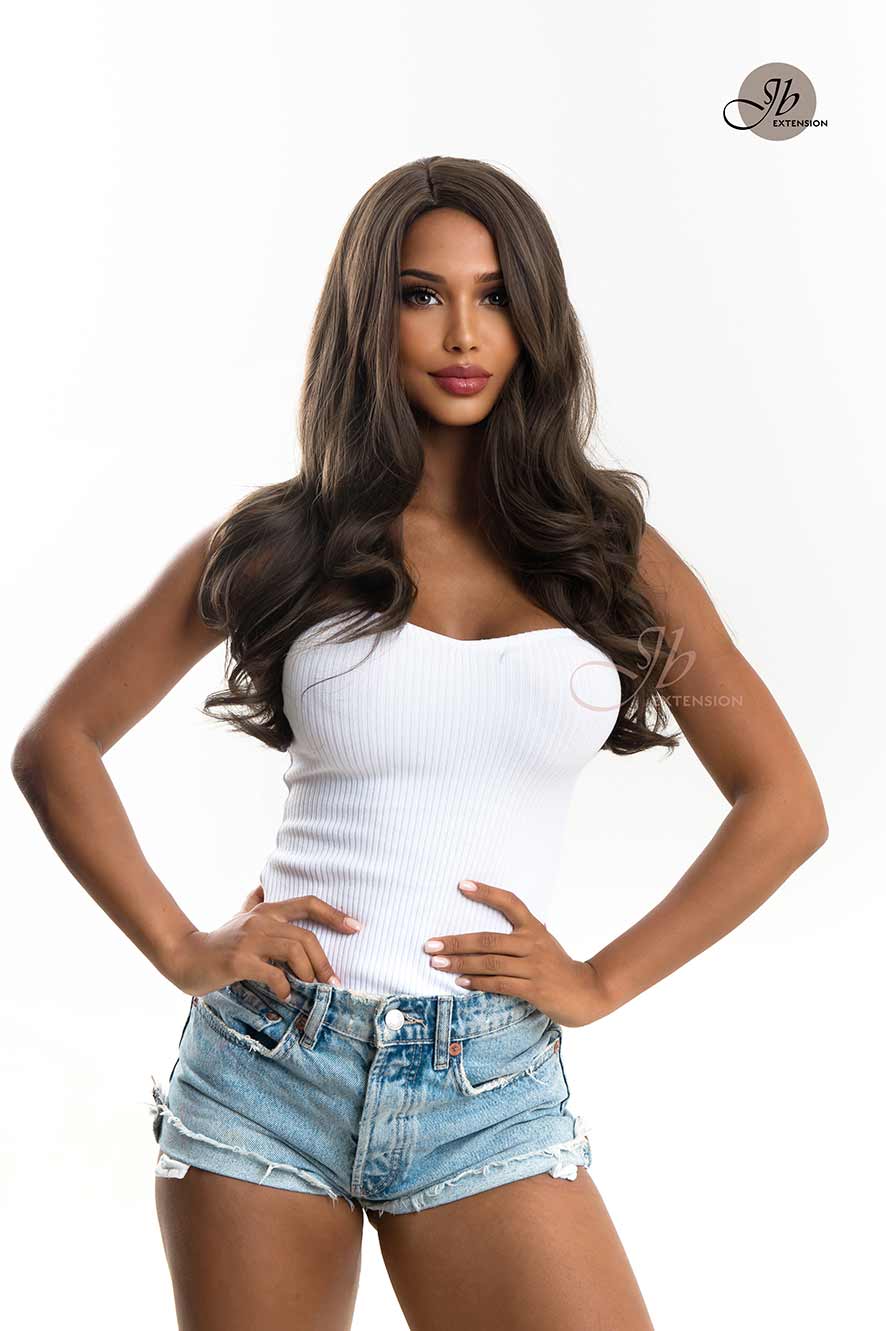 JBEXTENSION 25 Inches Curly Natural Brown Wig Without Bangs SILVANA