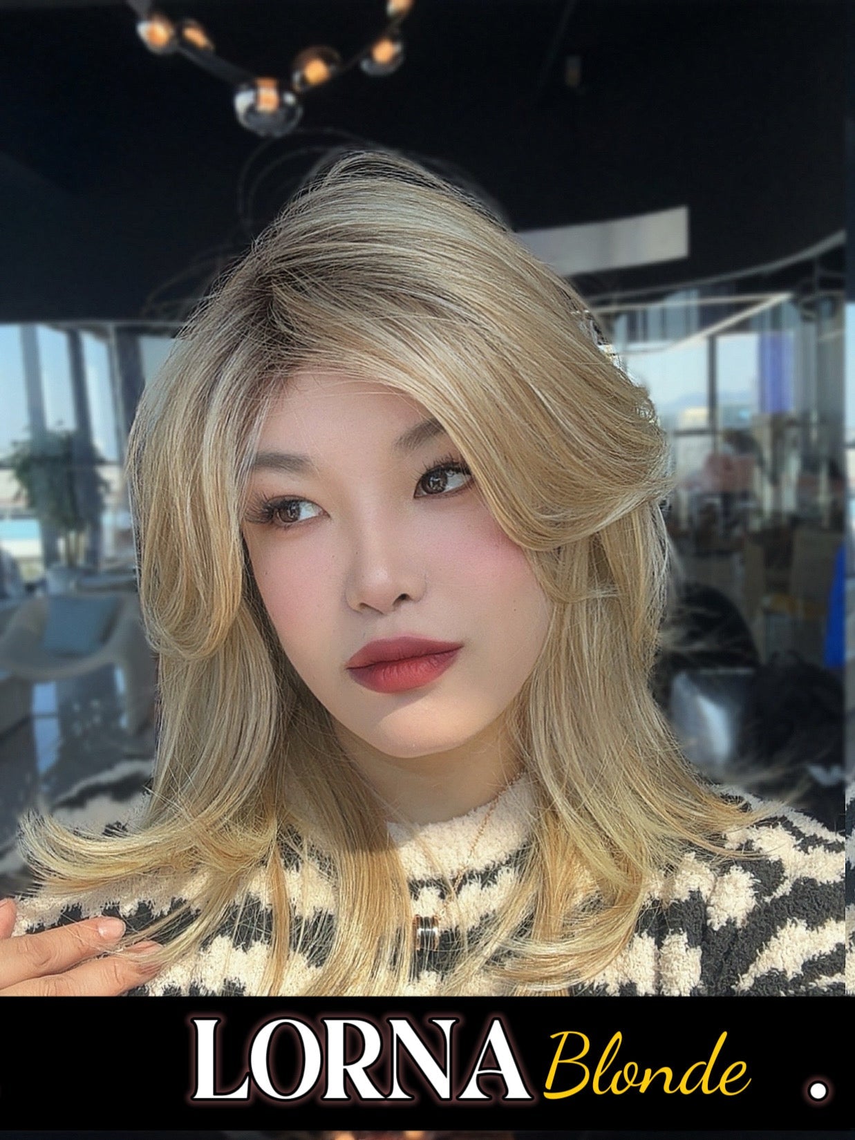 HOT OF SEASON - 18 Inches Blonde Curly Women Fashion Full Machine Wig With Bangs LORNA【PLUS PERMATEASE】【BENDY EAR TABS】