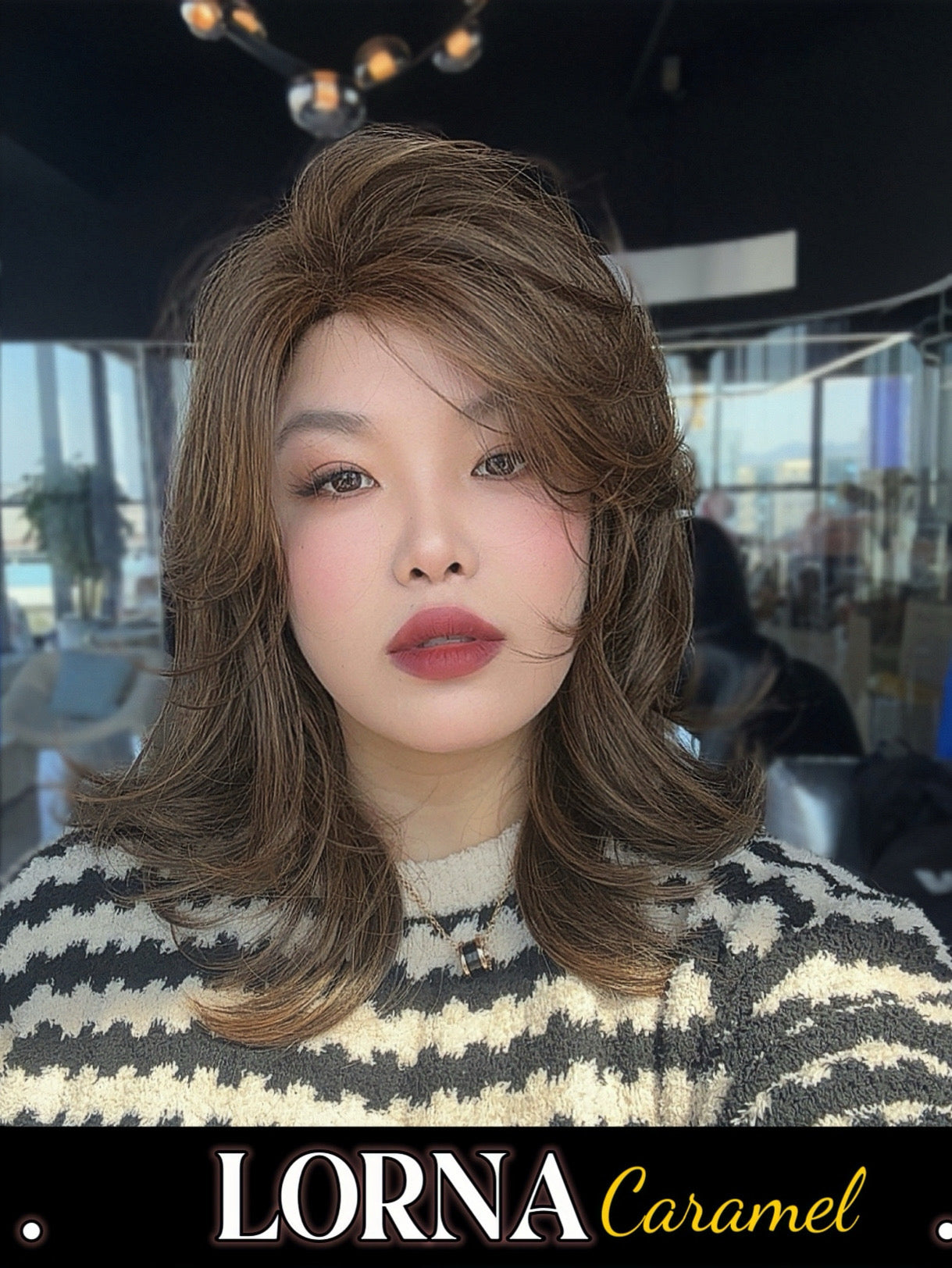 HOT OF SEASON -18 Inches Caramel Curly Women Fashion Full Machine Wig With Bangs LORNA CARAMEL【PLUS PERMATEASE】【BENDY EAR TABS】
