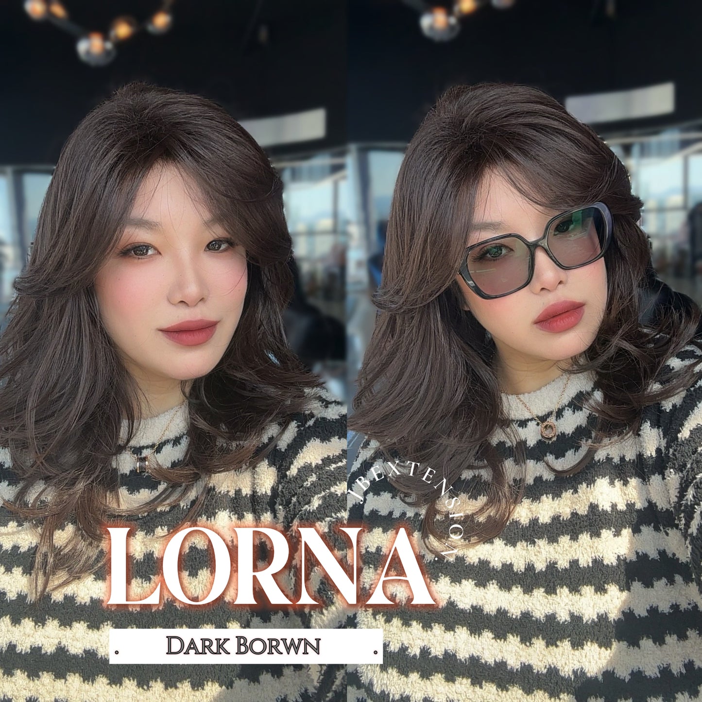 JBEXTENSION 18 Inches Dark Brown Curly Women Fashion Full Machine Wig With Bangs LORNA DARK BROWN【PLUS PERMATEASE】【BENDY EAR TABS】
