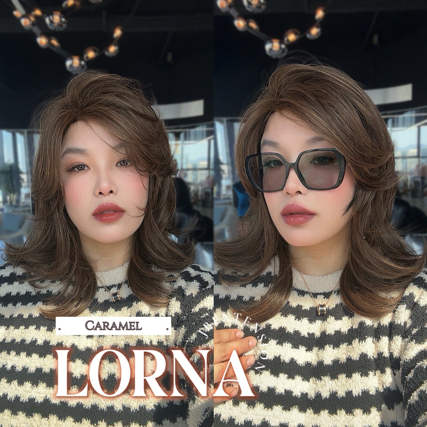 HOT OF SEASON -18 Inches Caramel Curly Women Fashion Full Machine Wig With Bangs LORNA CARAMEL【PLUS PERMATEASE】【BENDY EAR TABS】
