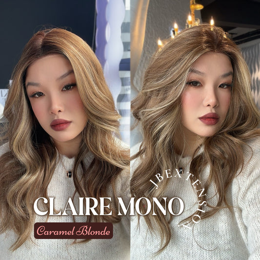 HOT OF SEASON - JBEXTENSION CLAIRE MONO CARAMEL BLONDE HIGHLIGHT Partial Monofilament Wig 22 Inches Caramel Blonde Highlight Partial Mono Lace Glueless Wig CLAIRE MONO CARAMEL BLONDE HIGHLIGHT【BENDY EAR TABS】