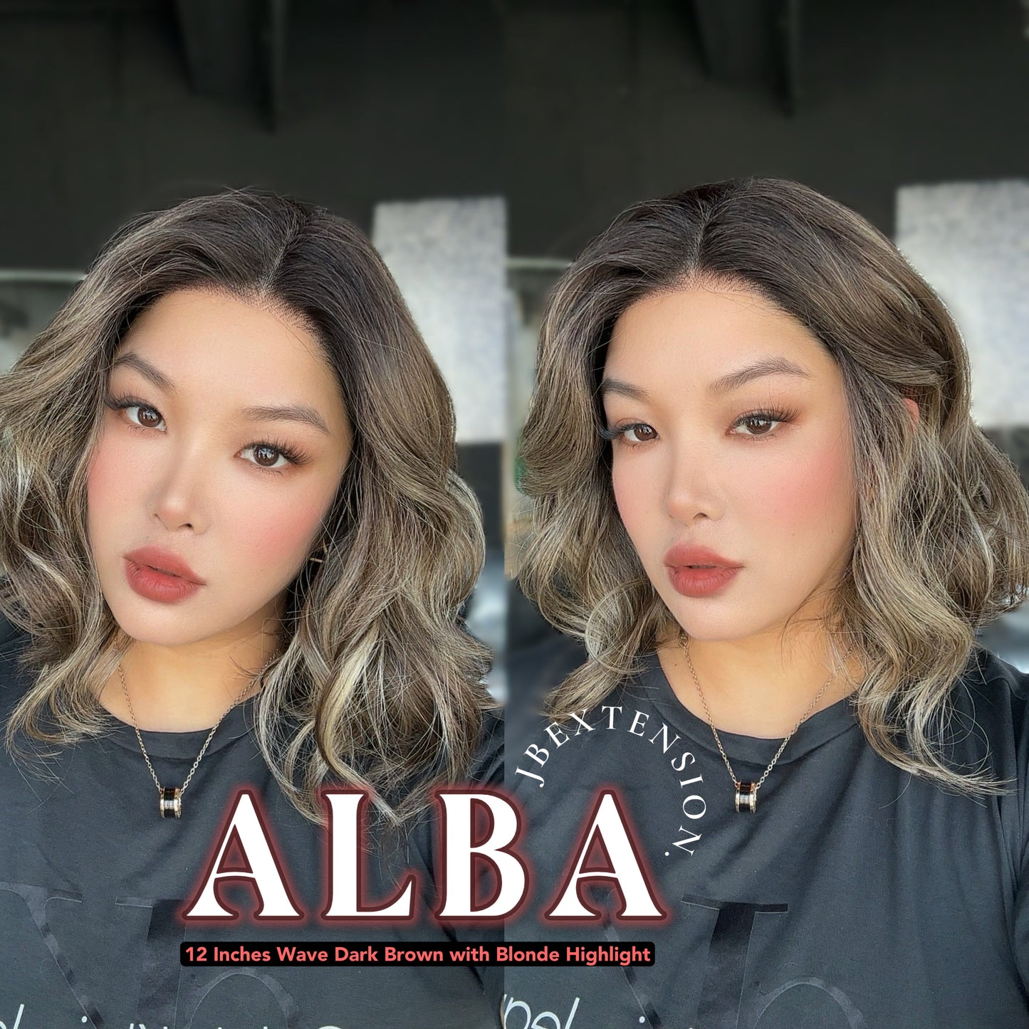 JBEXTENSION 12 Inches Wave Dark Brown with Blonde Highlight with Dark Root Pre-Cut Frontlace Glueless Wig ALBA