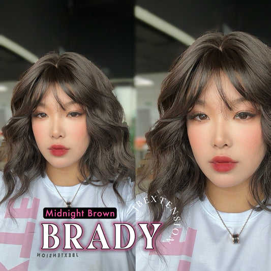 JBEXTENSION 12 Inches Scalpiana Wave Midnight Brown( Black/Brown) 3.5X4 Hard Silky Top Natural Scalp Effect Wig with Bang BRADY