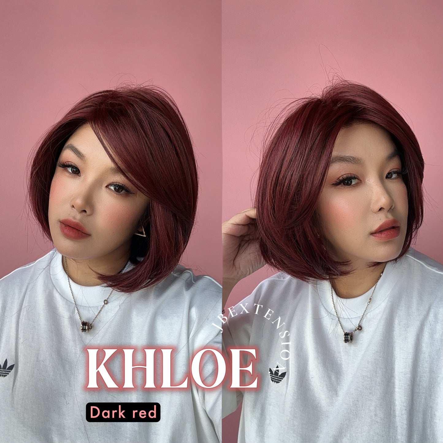 JBEXTENSION 12 Inches Bob Cut Dark Red Pre-Cut Snowflake Lace Frontlace Glueless Wig KHLOE DARK RED【PERMATEASE】【BENDY EAR TABS】- M/L