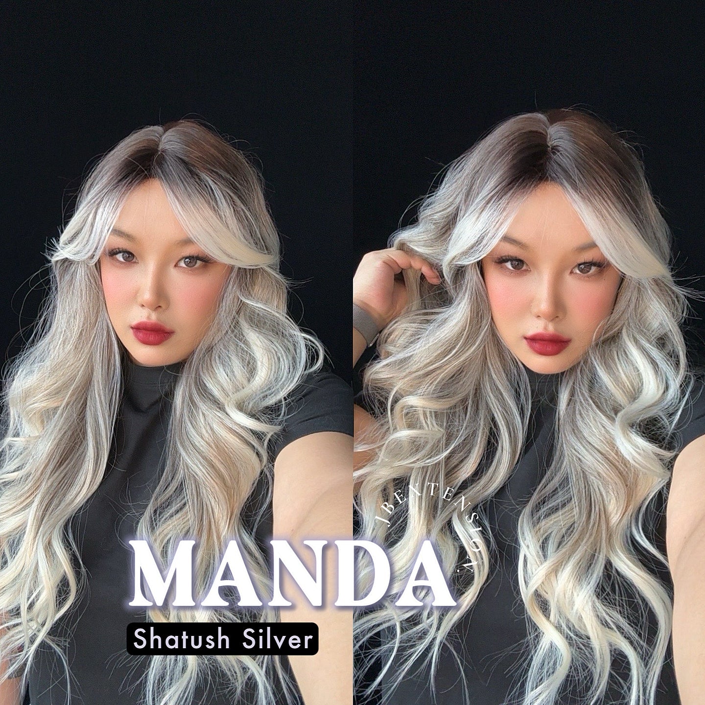 JBEXTENSION 26 Inches Long Shatush Silver Body Wave With Bangs MANDA SHATUSH SILVER