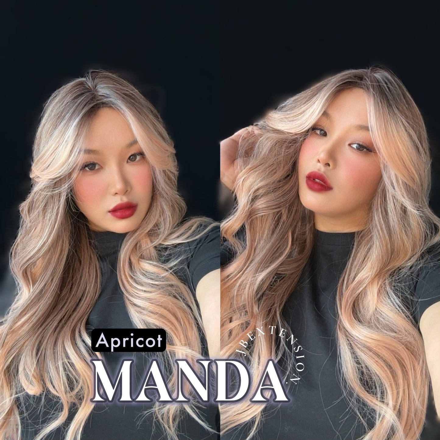 JBEXTENSION 26 Inches Long Apricot Body Wave With Bangs MANDA APRICOT