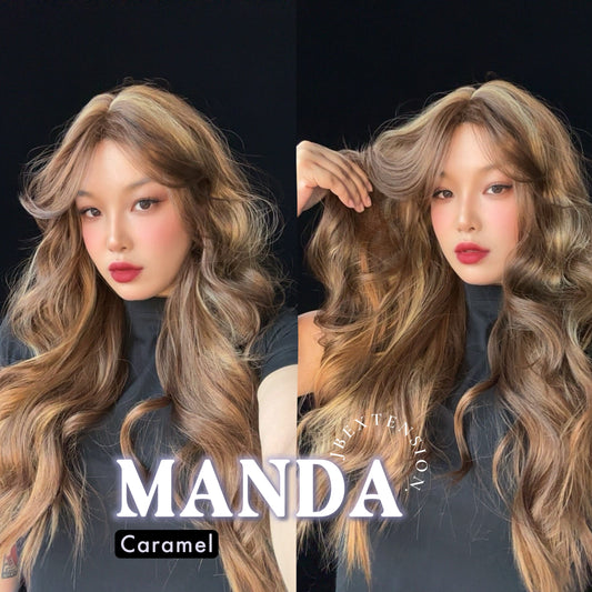 JBEXTENSION 26 Inches Long Caramel Body Wave With Bangs MANDA CARAMEL