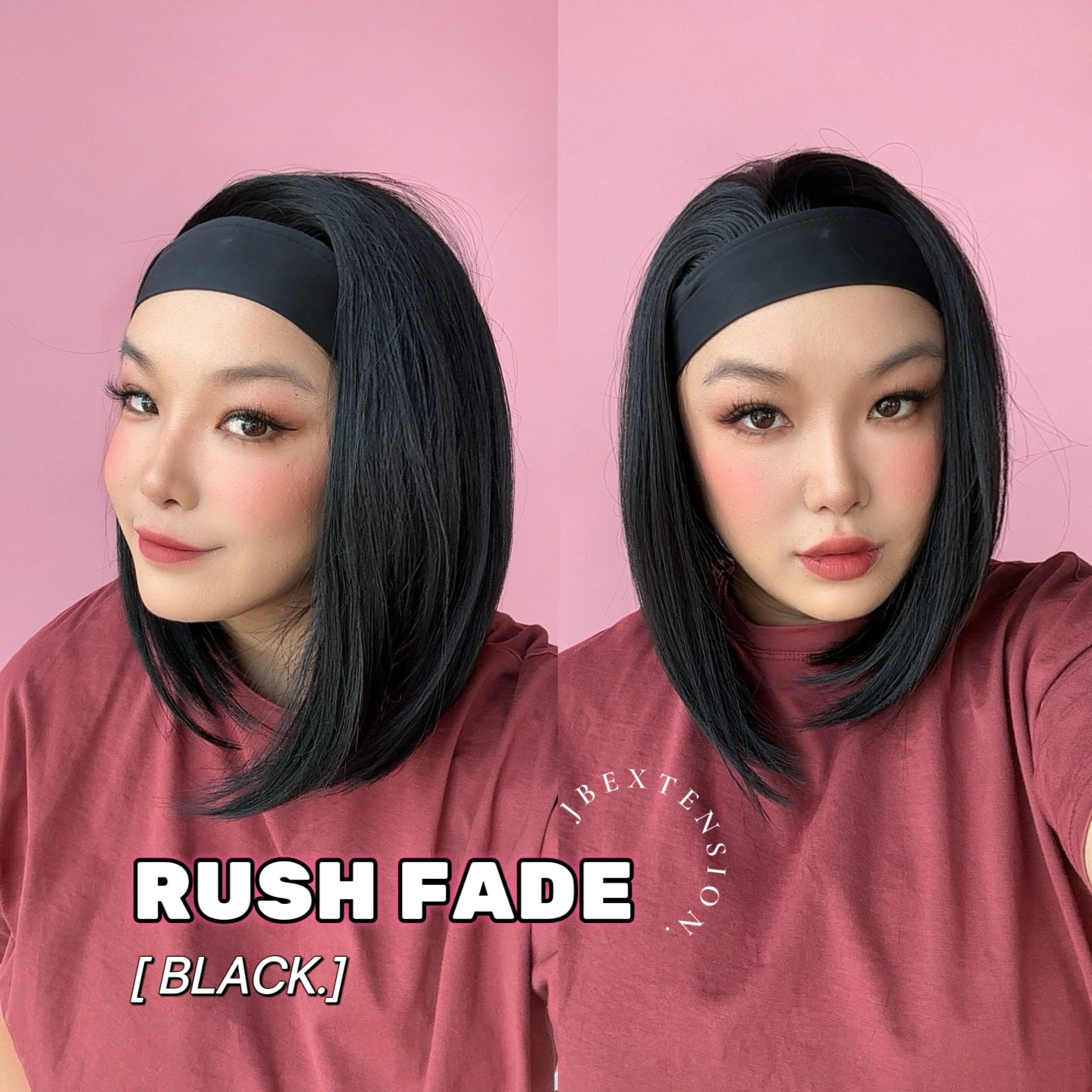JBEXTENSION 12 Inches Short Hair Black Headband Wig RUSH FADE BOB - BLACK