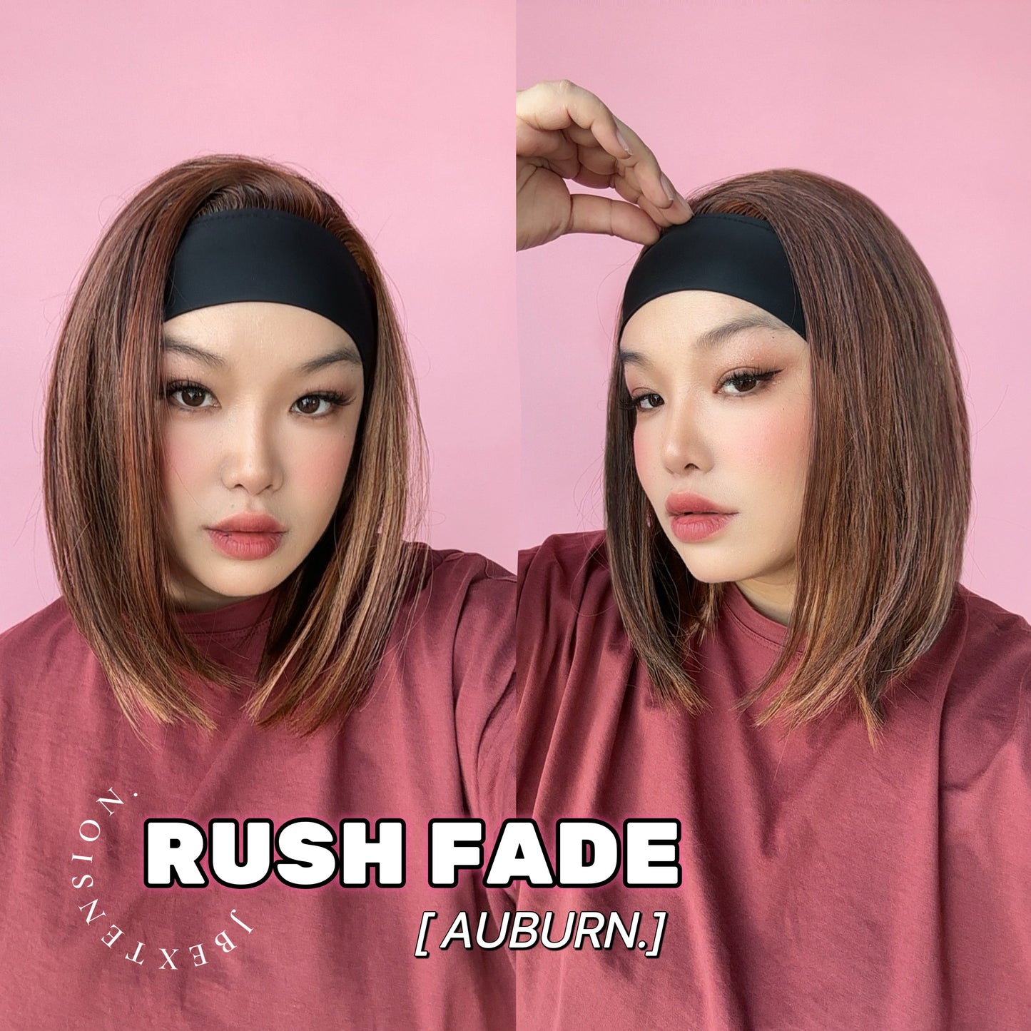 JBEXTENSION 12 Inches Short Hair Auburn Highlight Headband Wig RUSH FADE BOB - AUBURN