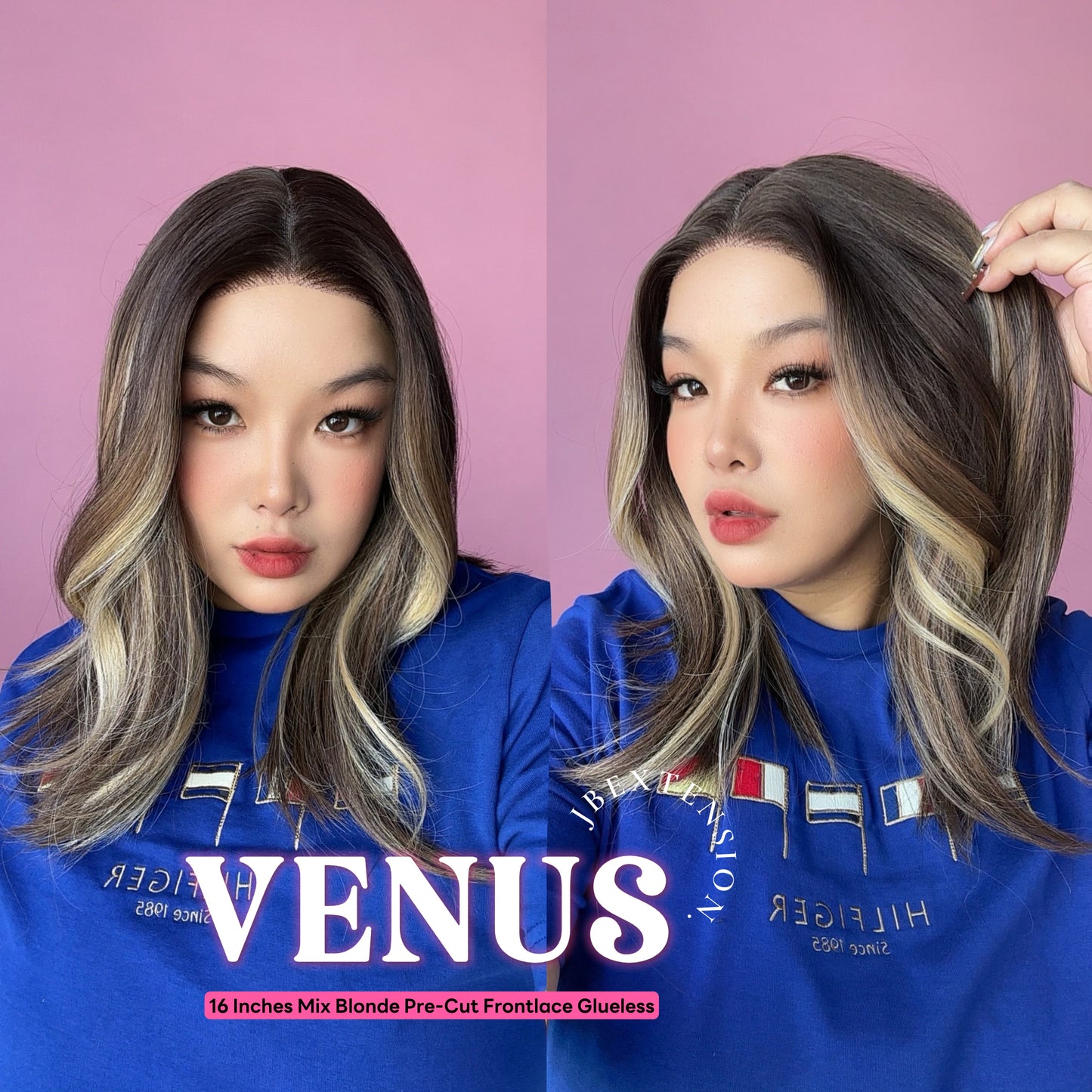 JBEXTENSION 16 Inches Mix Blonde Women Pre-Cut Frontlace Glueless Wig VENUS