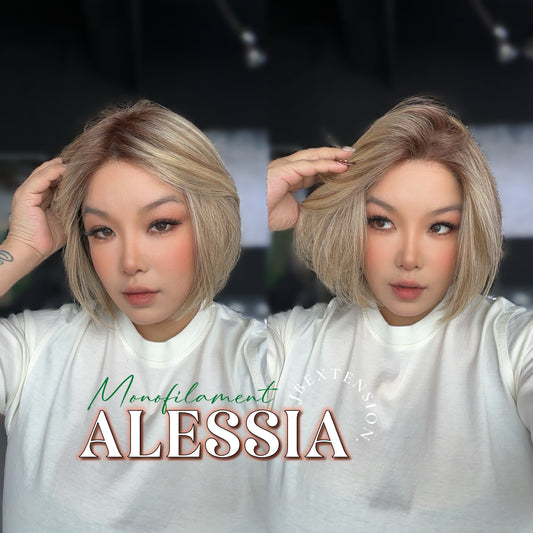[PRE-ORDER] JBEXTENSION ALESSIA MONO Monofilament Handmade Wig 6X5 Full Monofilament Hand Tied Top Wig 10 Inches Bob Cut Mix Blonde Mono Lace Wig Glueless Wig ALESSIA MONO【BENDY EAR TABS】