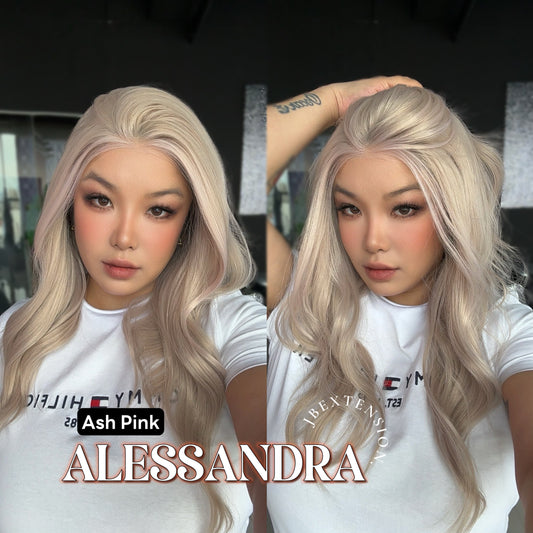 JBEXTENSION 20 Inches Ash Pink Curly Fiber X, Tangle Less Pre-Cut Free Part Frontlae Glueless Wig ALESSANDRA ASH PINK