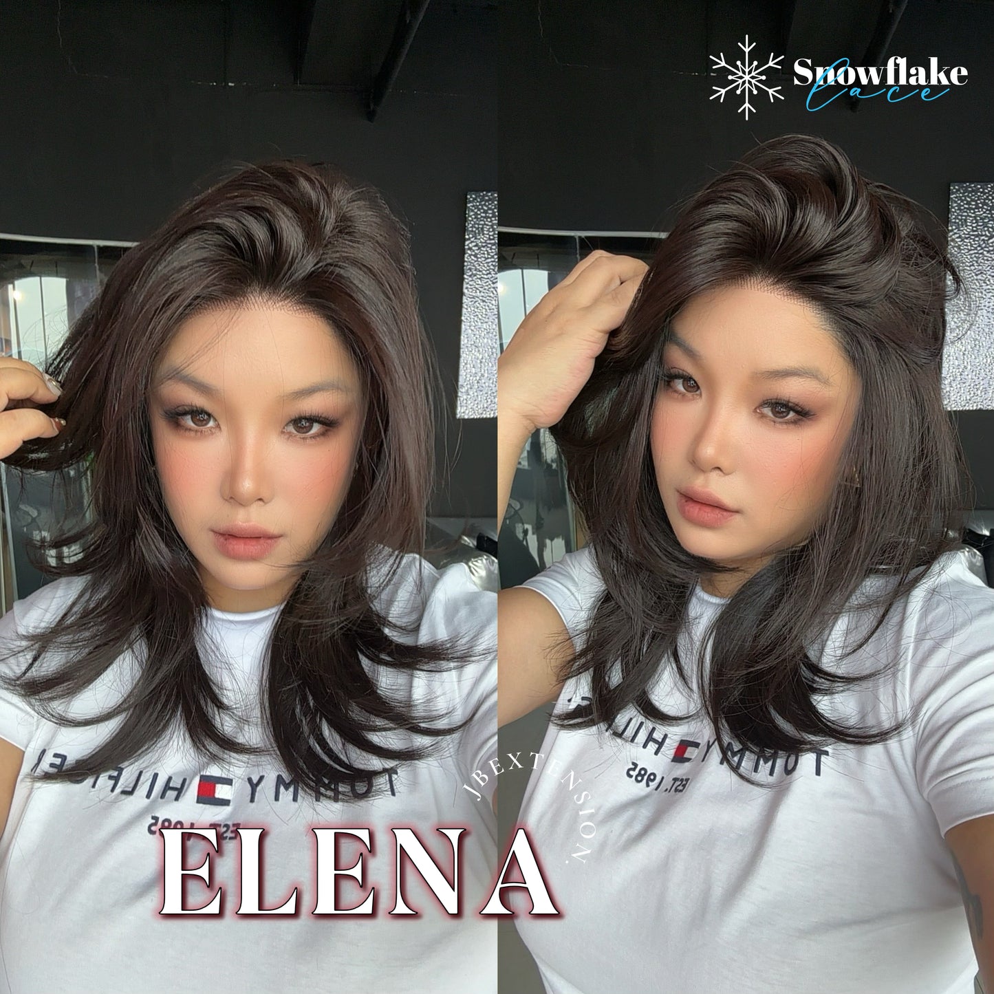 JBEXTENSION 18 Inches Natural Black Pre-Cut Snowflake Lace Frontlace Glueless Wig ELENA【PERMATEASE】【BENDY EAR TABS】