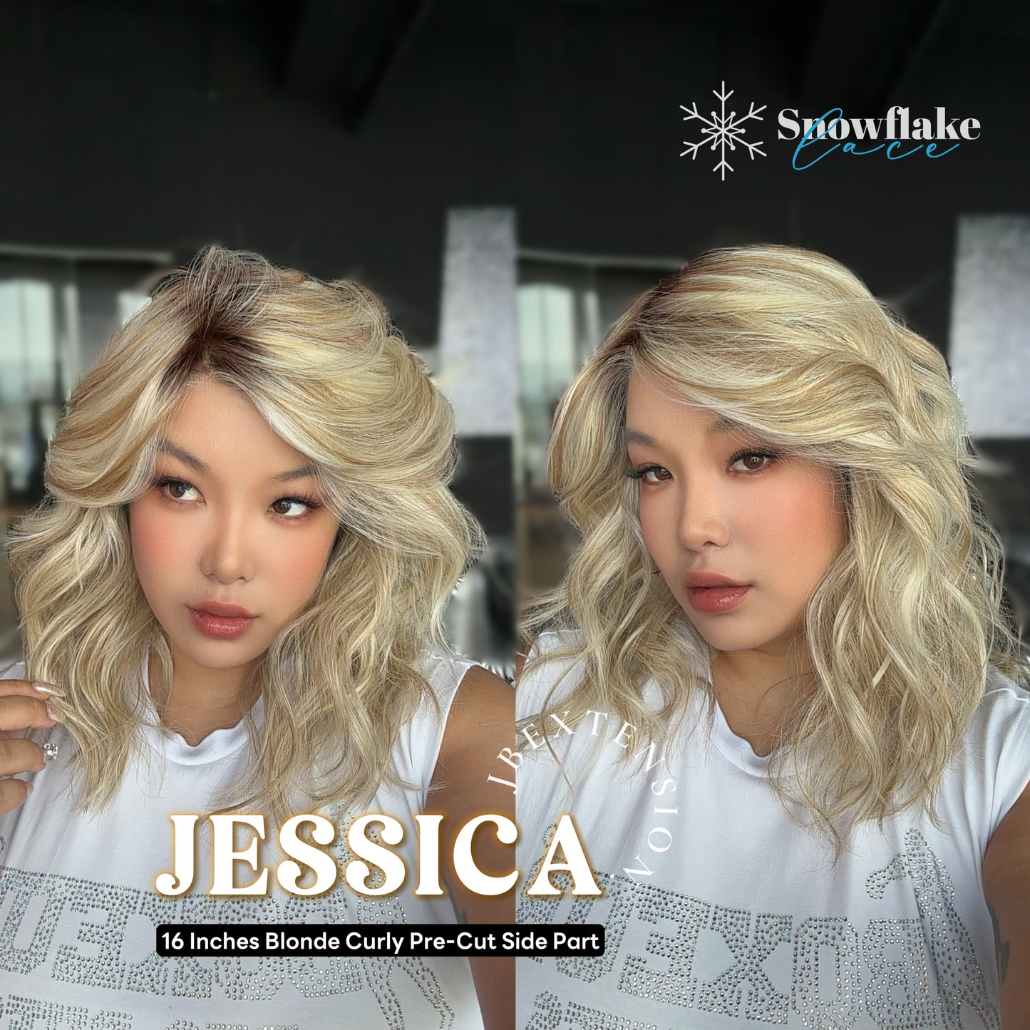 [PRE-ORDER] JBEXTENSION 16 Inches Mix Blonde Curly Pre-Cut Side Part Snowflake Lace Frontlace Glueless Wig JESSICA【BENDY EAR TABS】