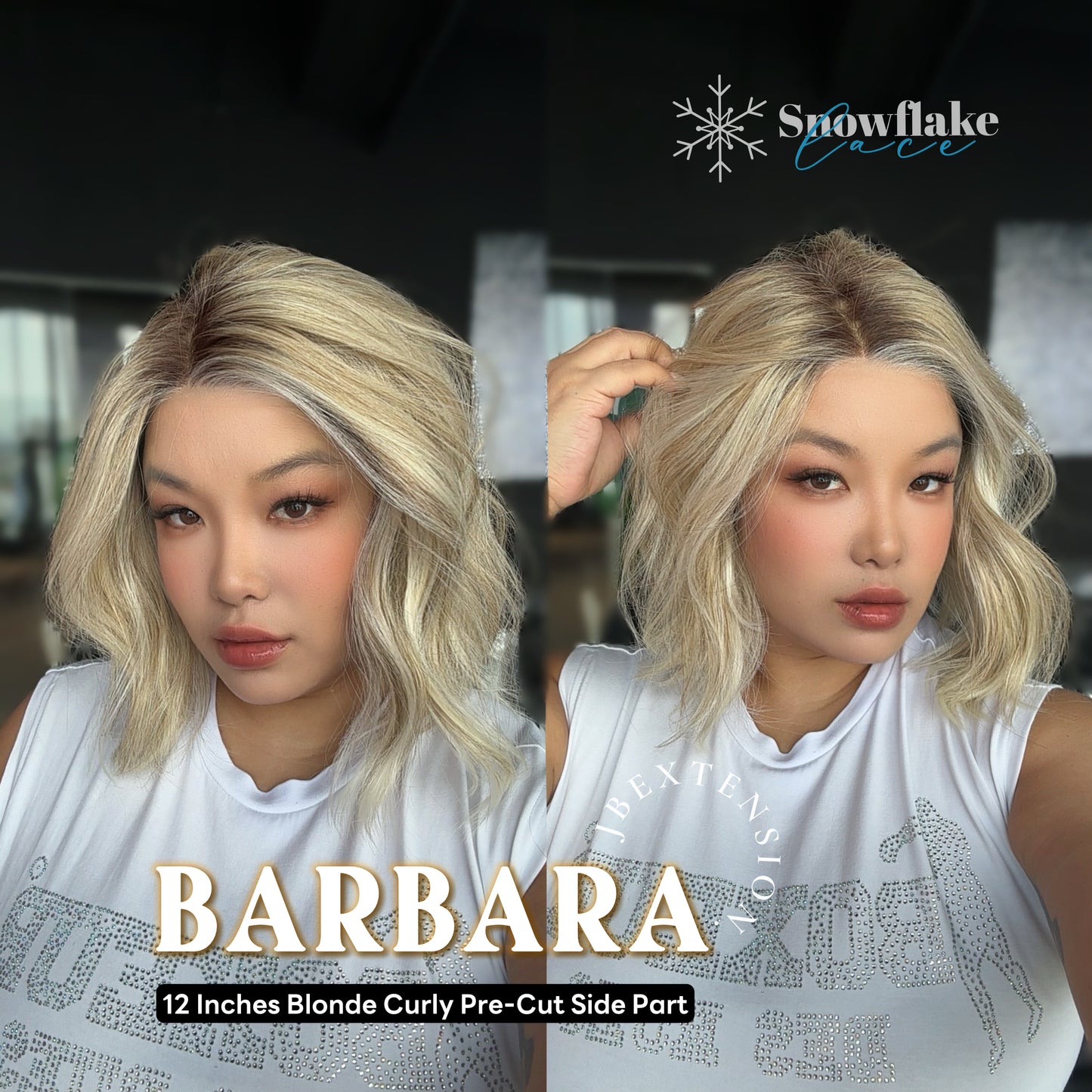 [PRE-ORDER] JBEXTENSION 12 Inches Blonde Curly Pre-Cut Side Part Snowflake Lace Frontlace Glueless Wig BARBARA【BENDY EAR TABS】
