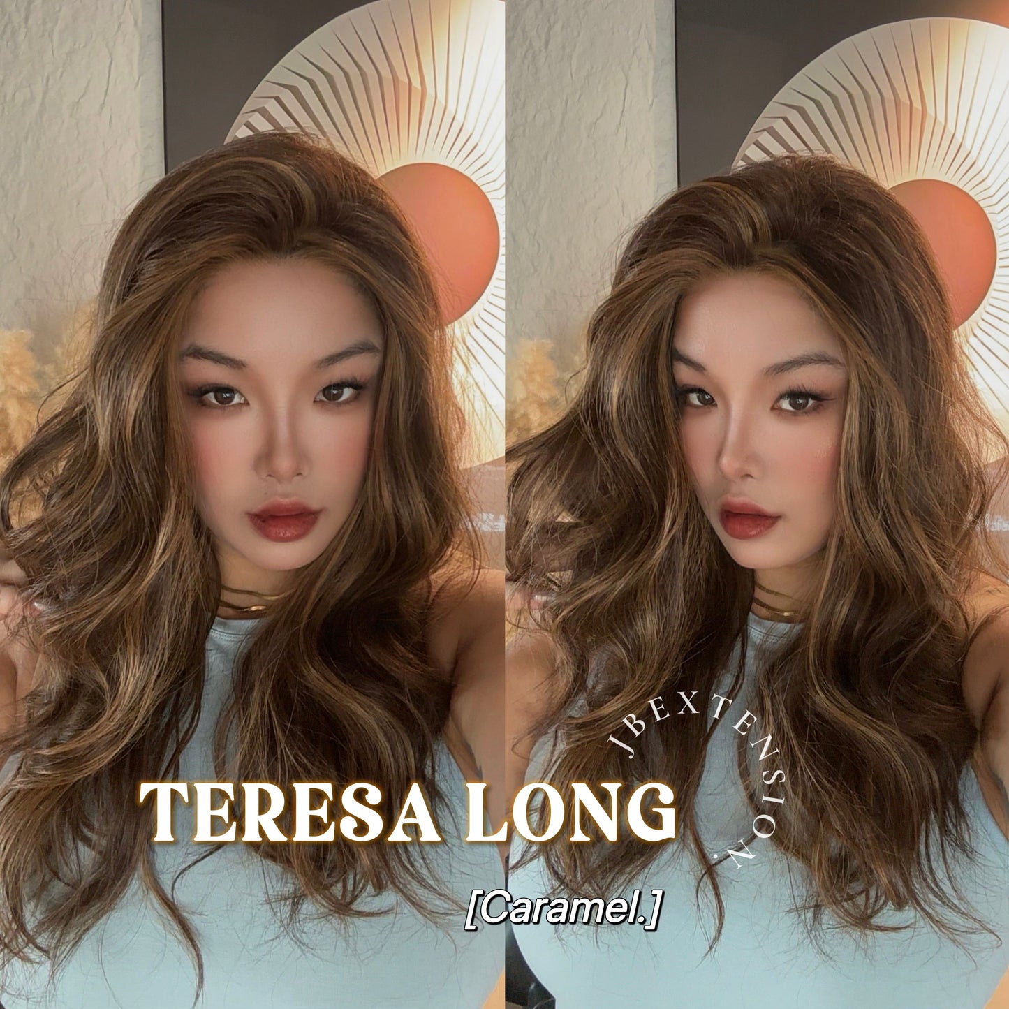 JBEXTENSION 22 Inches Long Caramel Pre-Cut Snowflake Lace Frontlace Glueless Wig TERESA LONG CARAMEL【PERMATEASE】【BENDY EAR TABS】
