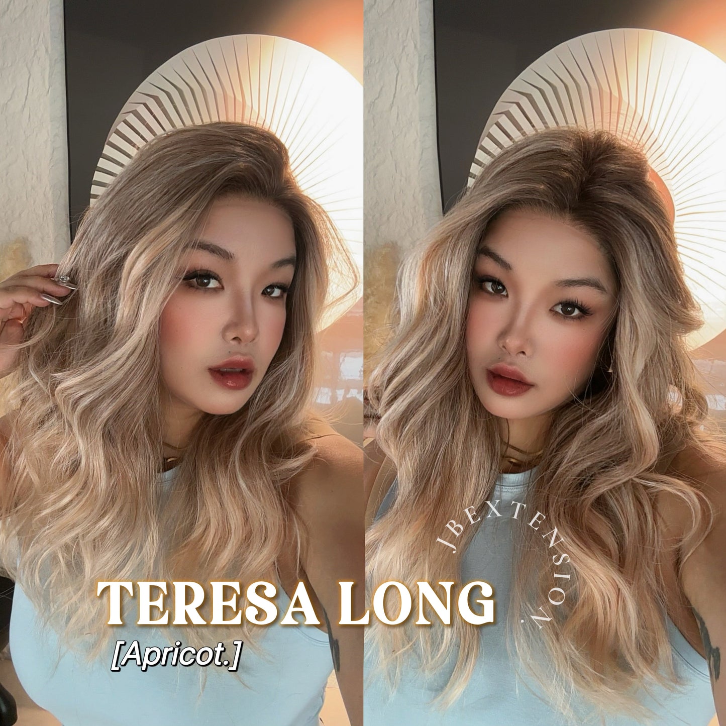 JBEXTENSION 22 Inches Long Apricot Pre-Cut Snowflake Lace Frontlace Glueless Wig TERESA LONG APRICOT【PERMATEASE】【BENDY EAR TABS】