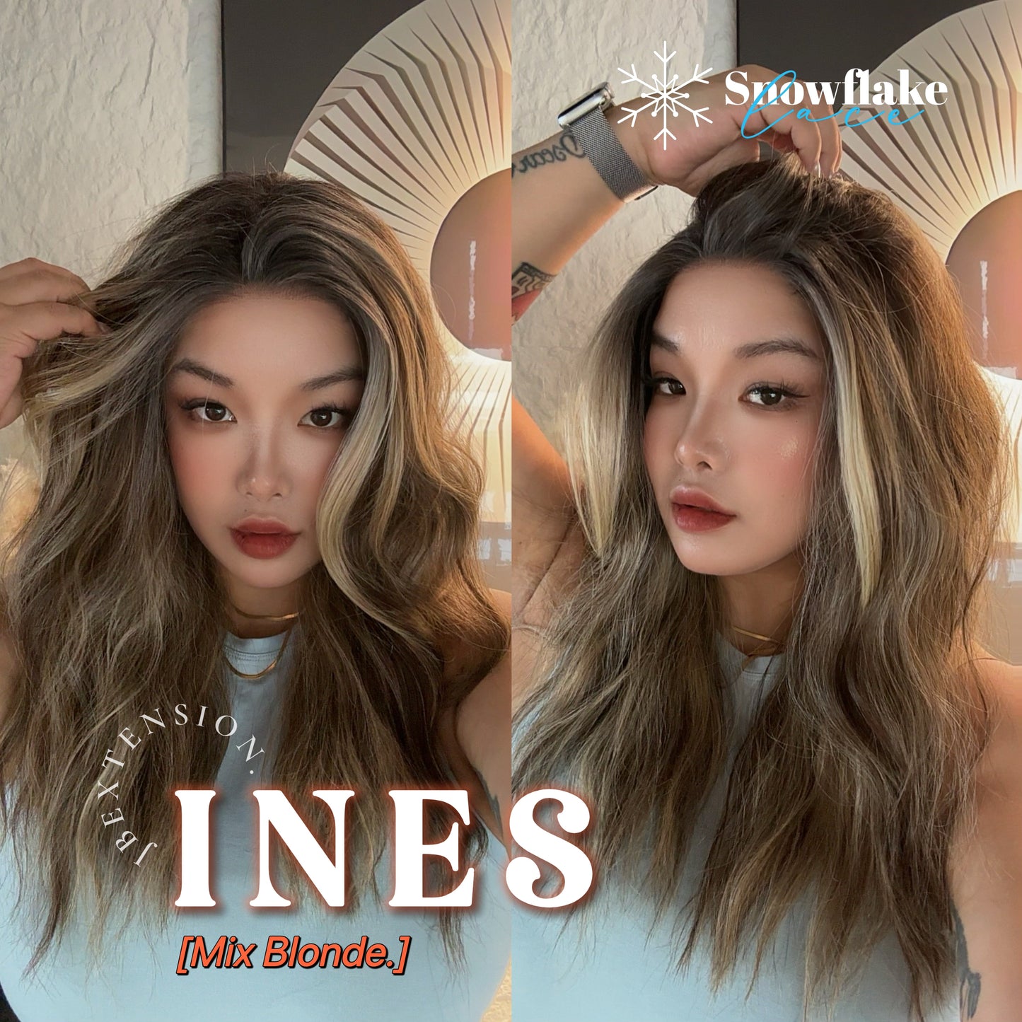 JBEXTENSION 22 Inches Mix Blonde Pre-Cut Snowflake Lace Frontlace Glueless Wig INéS SNOWFLAKE【PERMATEASE】【BENDY EAR TABS】- M/L