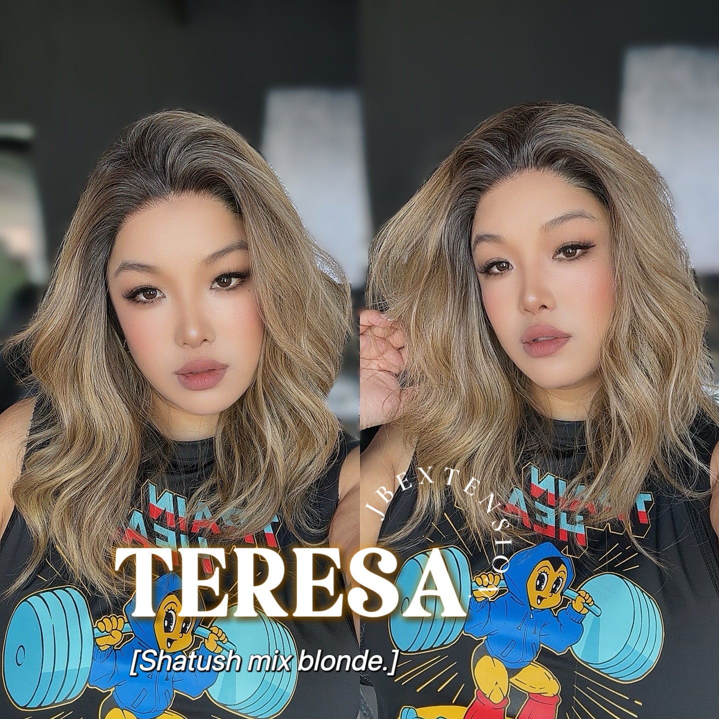 JBEXTENSION 18 Inches Shatush Mix Blonde Pre-Cut Snowflake Lace Frontlace Glueless Wig TERESA SHATUSH MIX BLONDE【PERMATEASE】【BENDY EAR TABS】- S/M