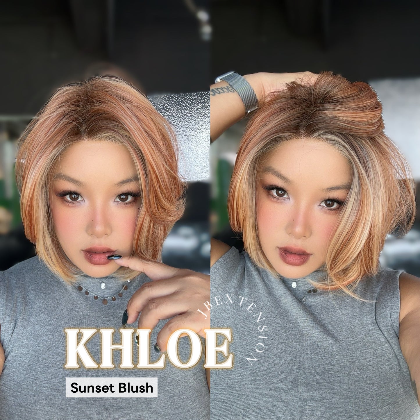 [PRE-ORDER] JBEXTENSION 12 Inches Bob Cut Sunset Blush Pre-Cut Snowflake Lace Frontlace Glueless Wig KHLOE SUNSET BLUSH【PERMATEASE】【BENDY EAR TABS】