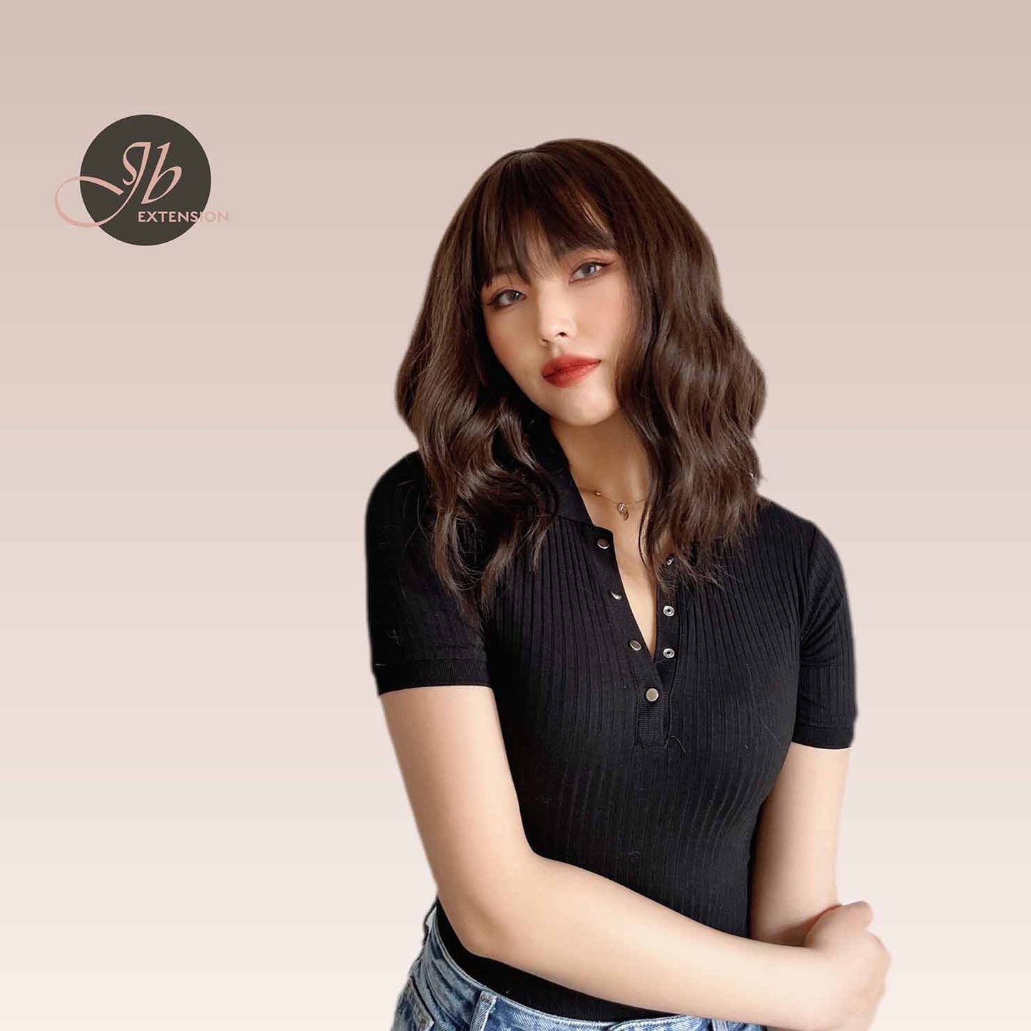 JBEXTENSION 14 Inches Short Body Wave Natural Brown Wig JANET