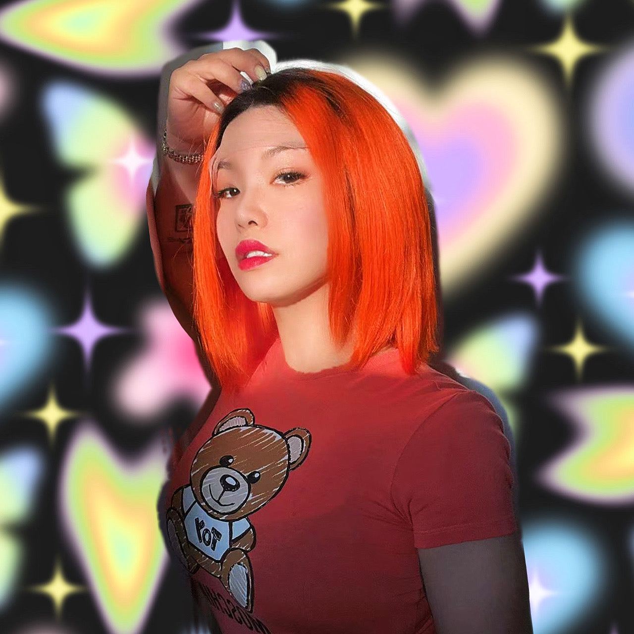 JBEXTENSION 12 Inches Bob Cut Frontlace Real Huaman Hair Crazy Color Wig PANDORA-PERSIMMON