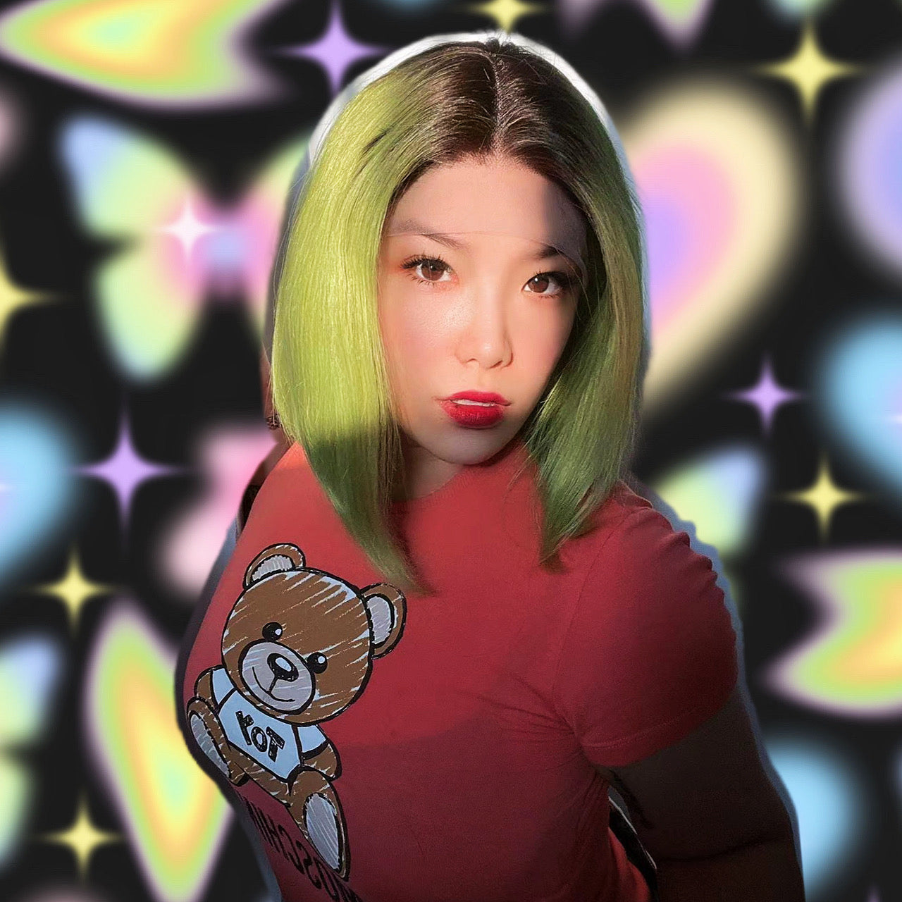 JBEXTENSION 12 Inches Bob Cut Frontlace Real Huaman Hair Crazy Color Wig PANDORA-LIME