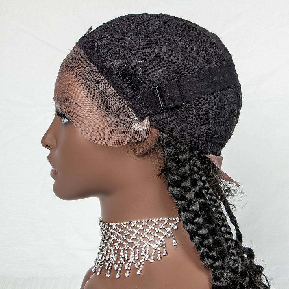 JBEXTENSION 35" Hand-Braided Synthetic Lace Front Box Braided Wigs with Baby Hair for Women  Dutch Braids Black Lace Frontal Wigs for Women BAMBI