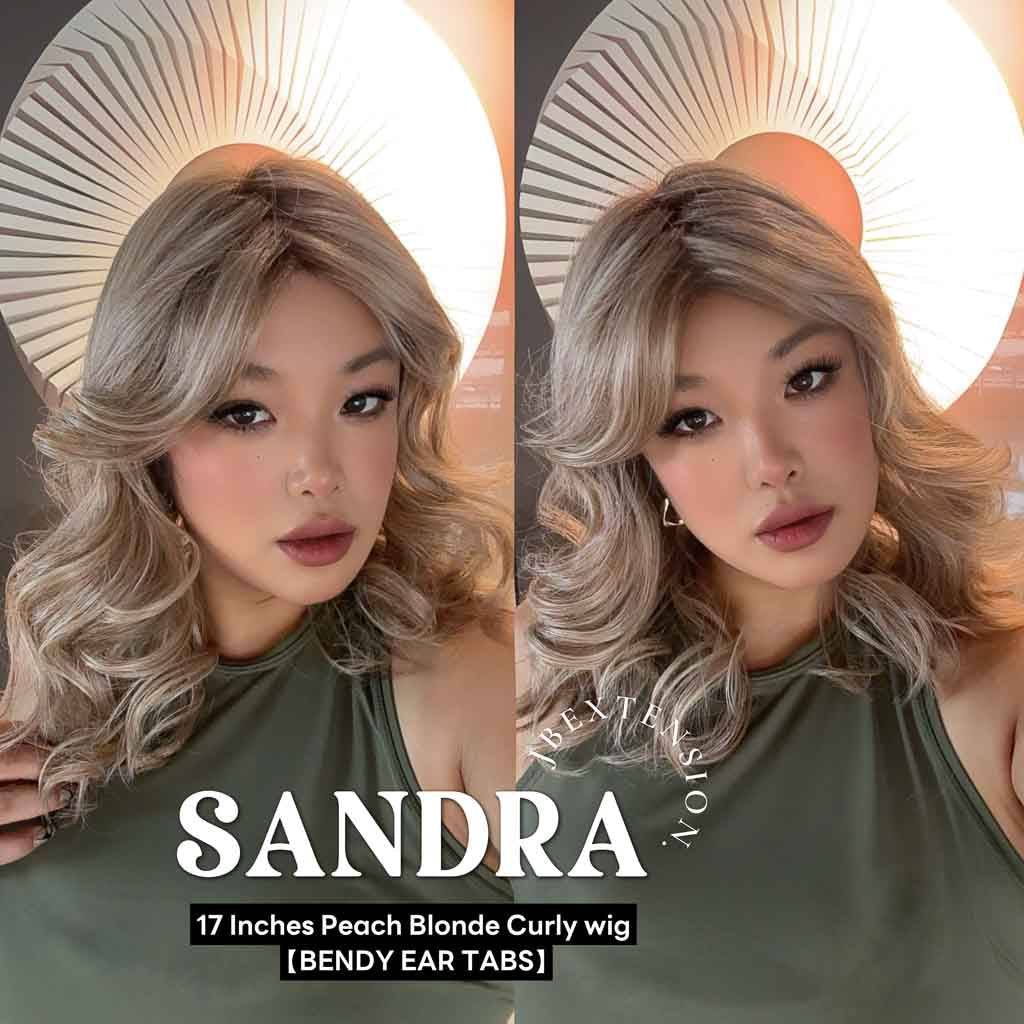 JBEXTENSION 17 Inches Peach Blonde Curly Women Fashion Full Machine Wig SANDRA【PLUS PERMATEASE】【BENDY EAR TABS】