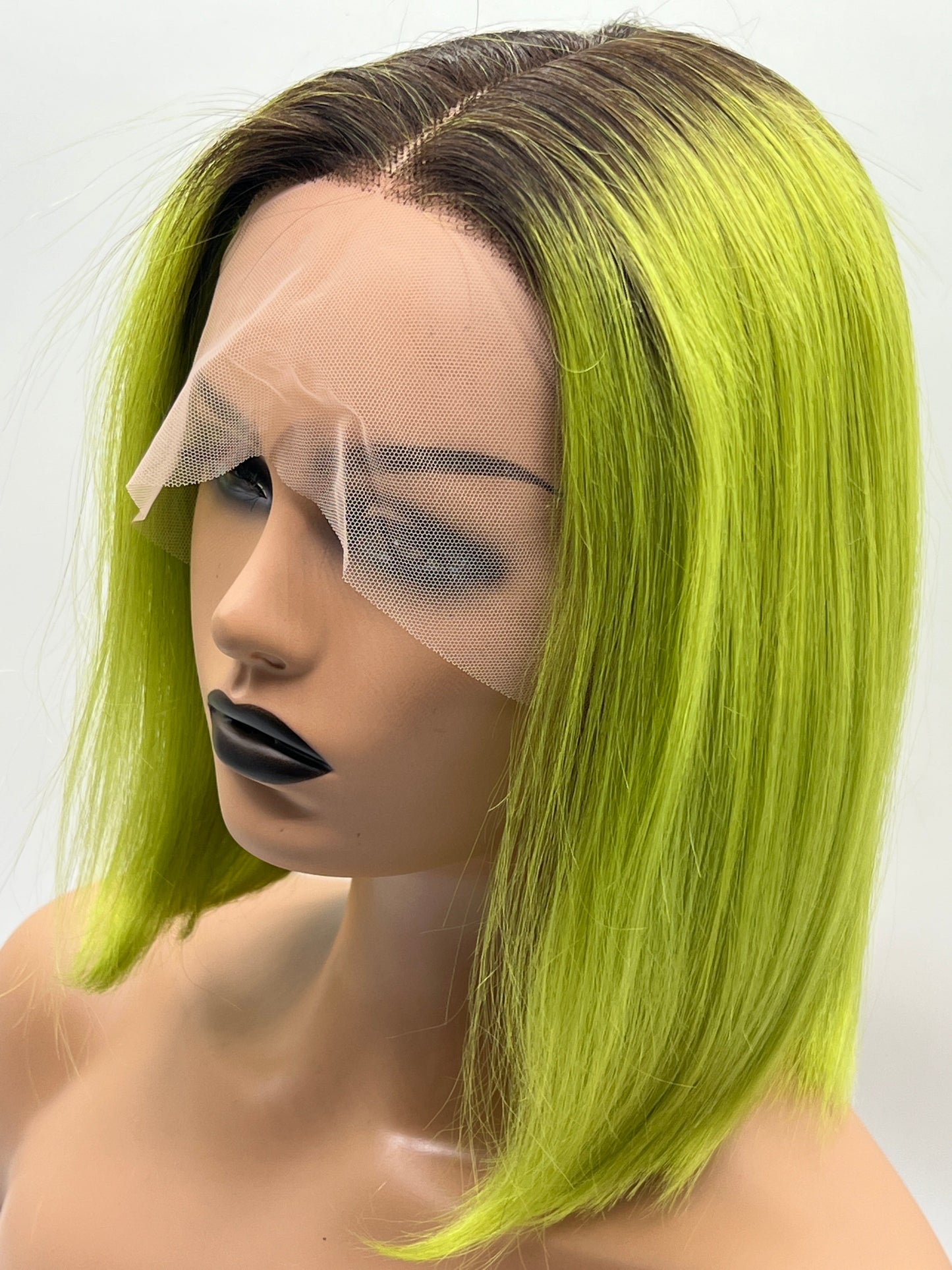 JBEXTENSION 12 Inches Bob Cut Frontlace Real Huaman Hair Crazy Color Wig PANDORA-LIME